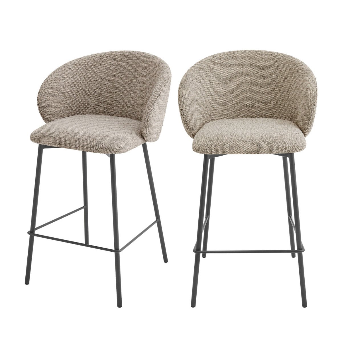 Lot de 2 tabourets de bar en tissu et métal H66cm- VALOM marron chiné, DRAWER