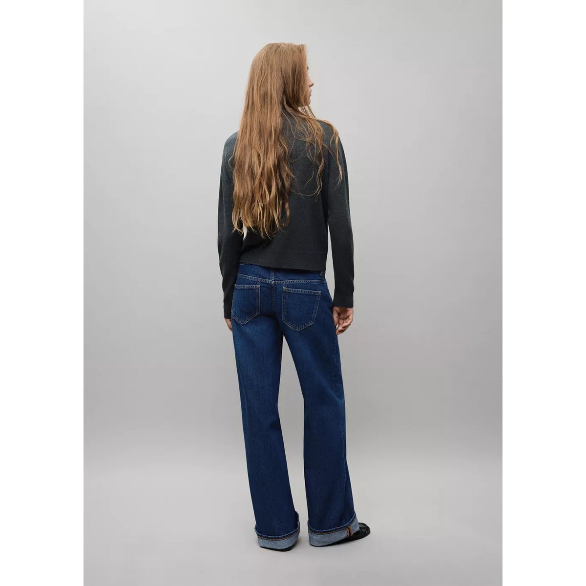 Jean droit à revers bleu foncé, MANGO TEEN