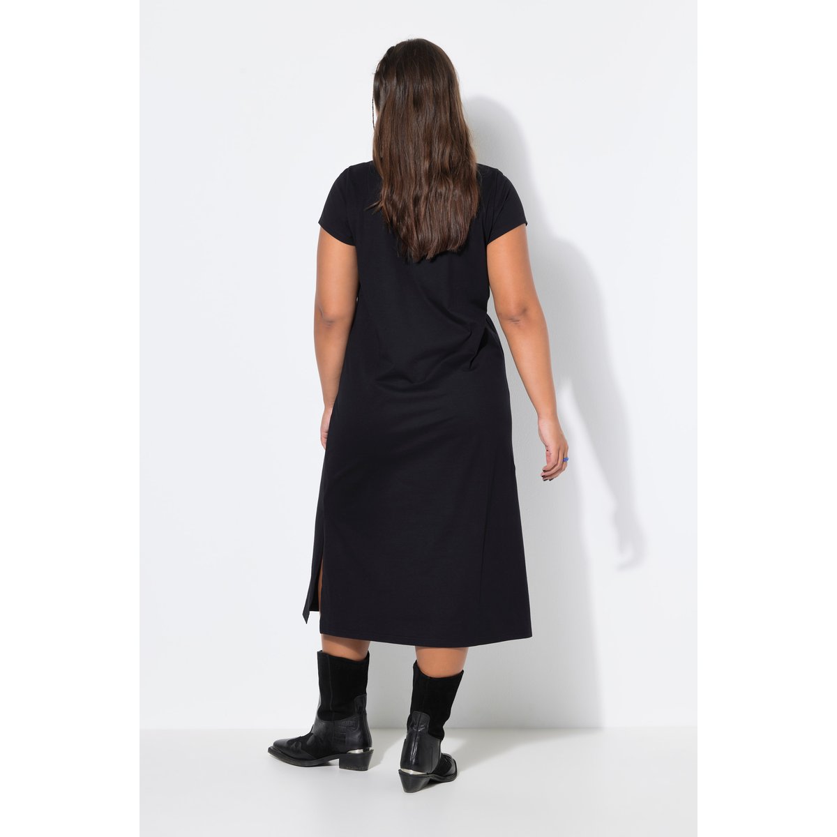 Robe midi, ligne A, jersey, col rond noir, STUDIO UNTOLD