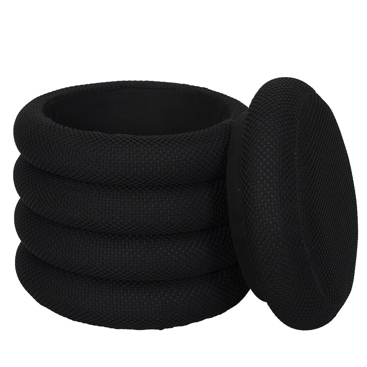 Pouf de rangement avec tissu texturé ATOME noir, THE HOME DECO FACTORY