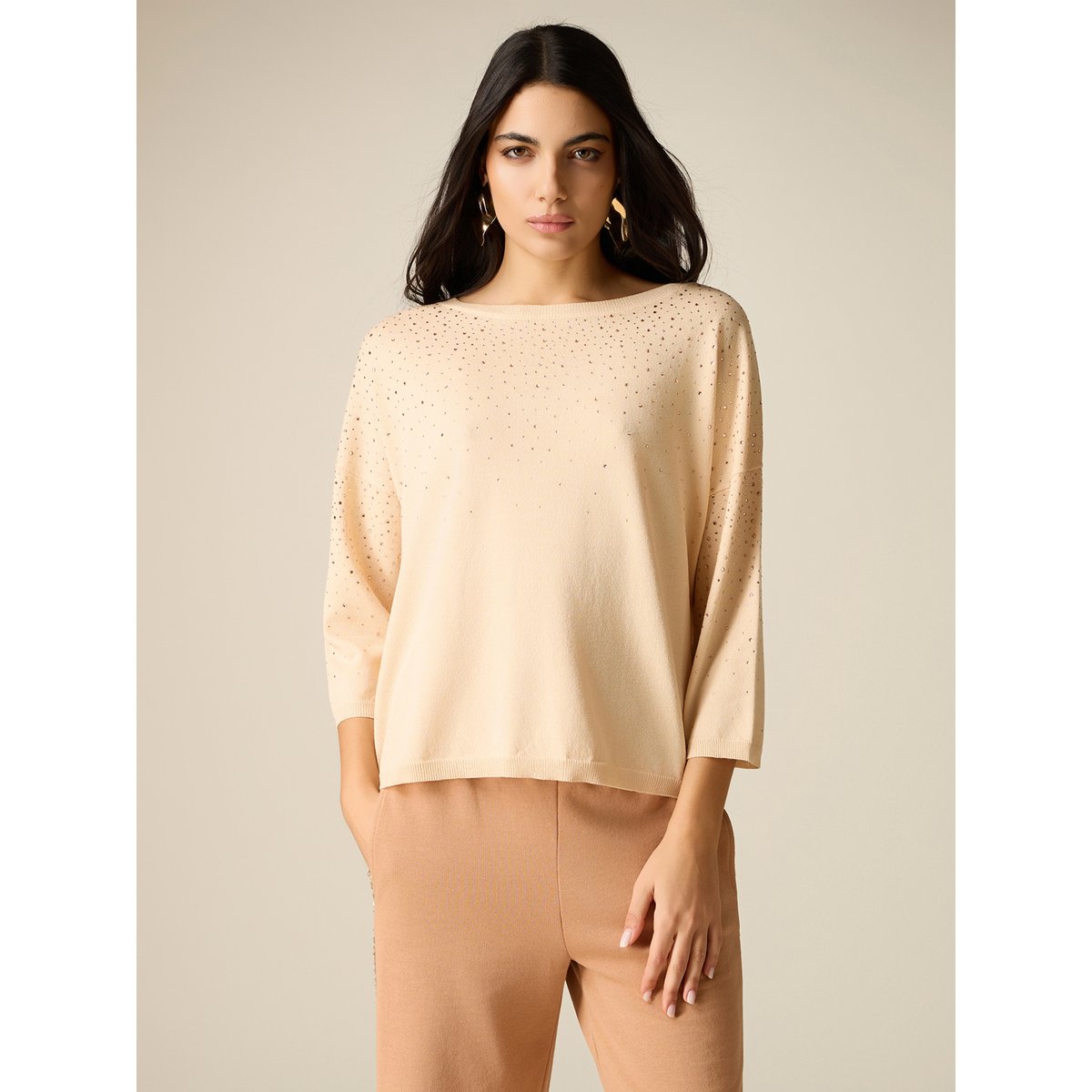 Pull avec micro-cristaux beige, OLTRE