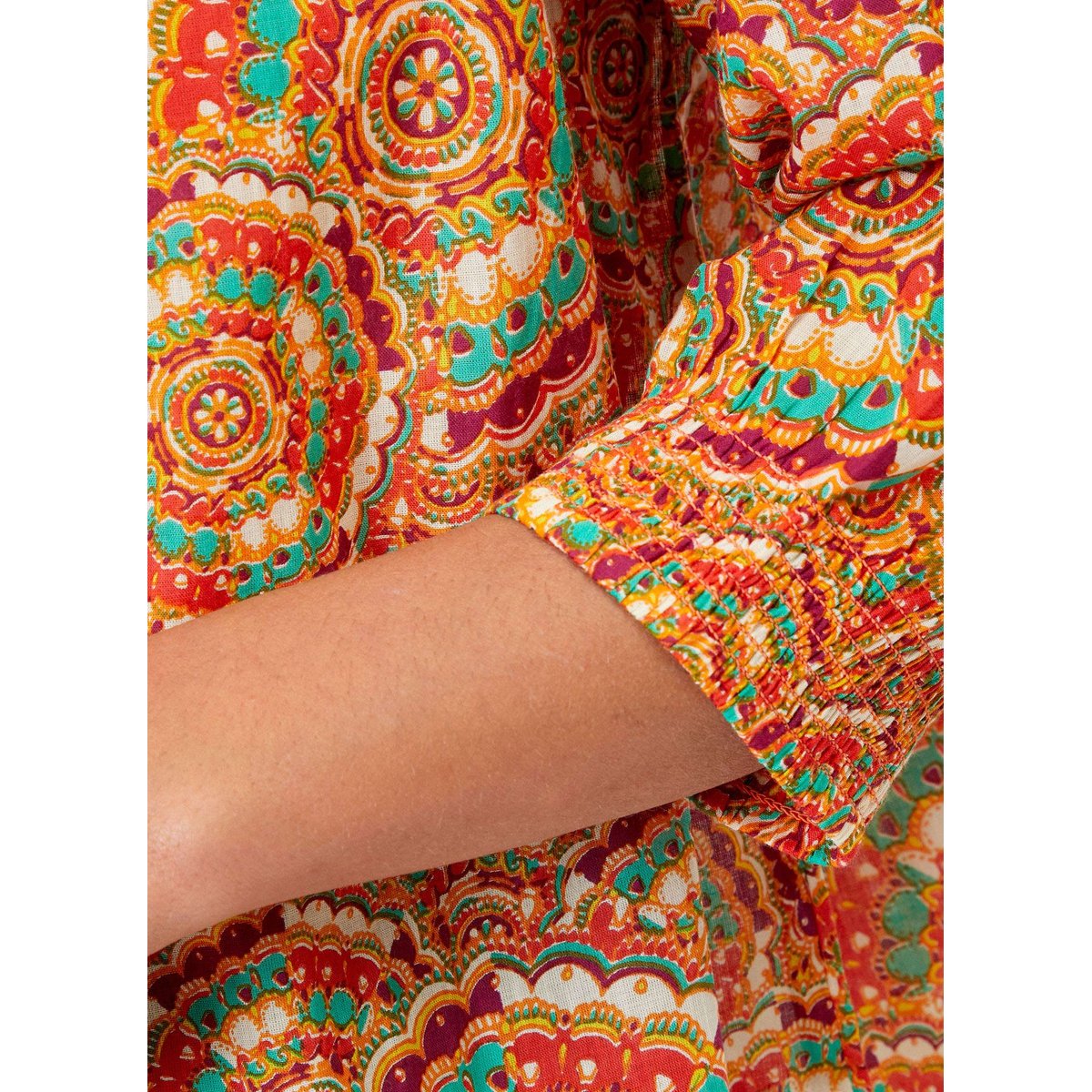 Blouse imprimée ample voile de coton bio MEHAN orange clementine, LA FIANCÉE