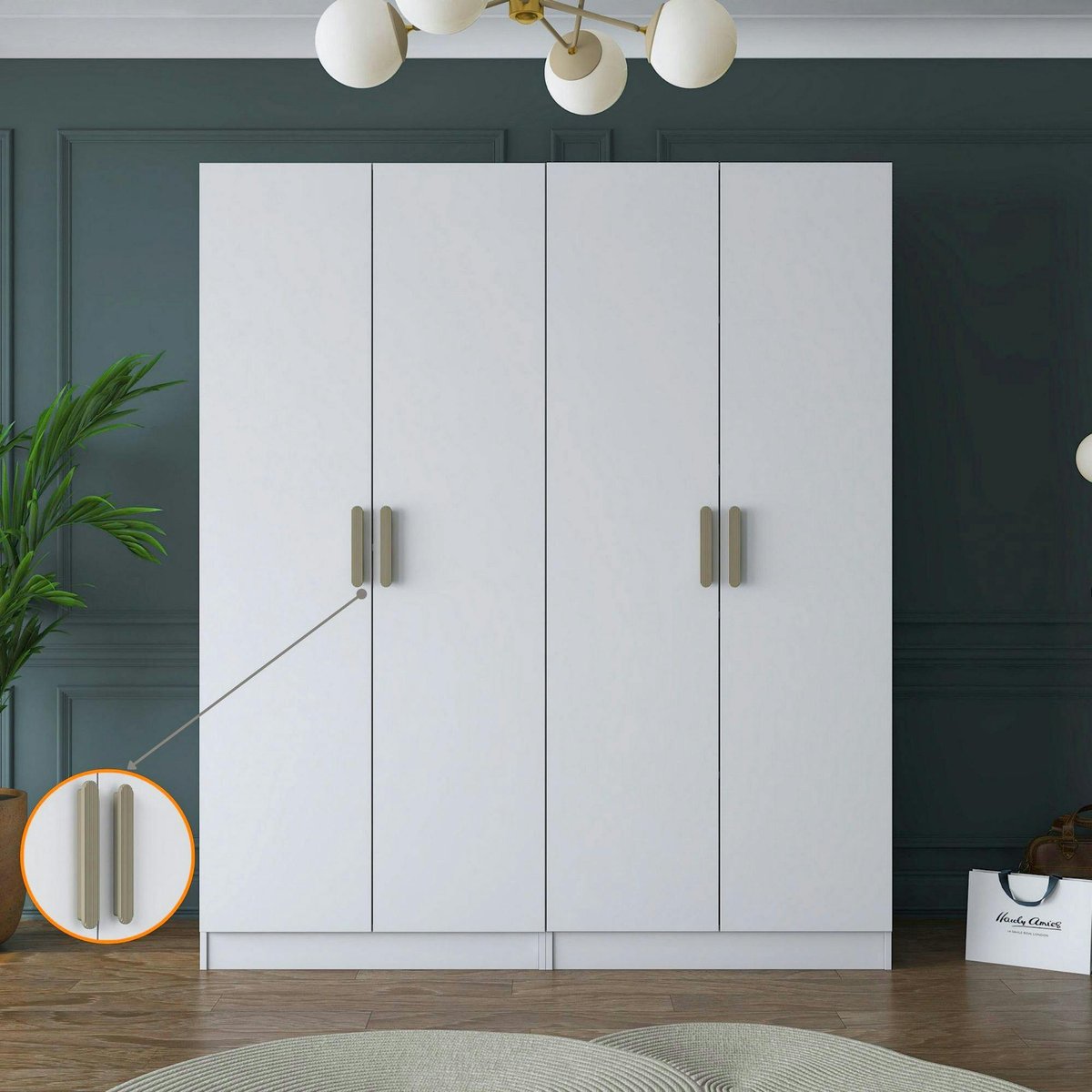 Armoire penderie blanche 4 portes poignées verticales BYRON blanc, PIER IMPORT