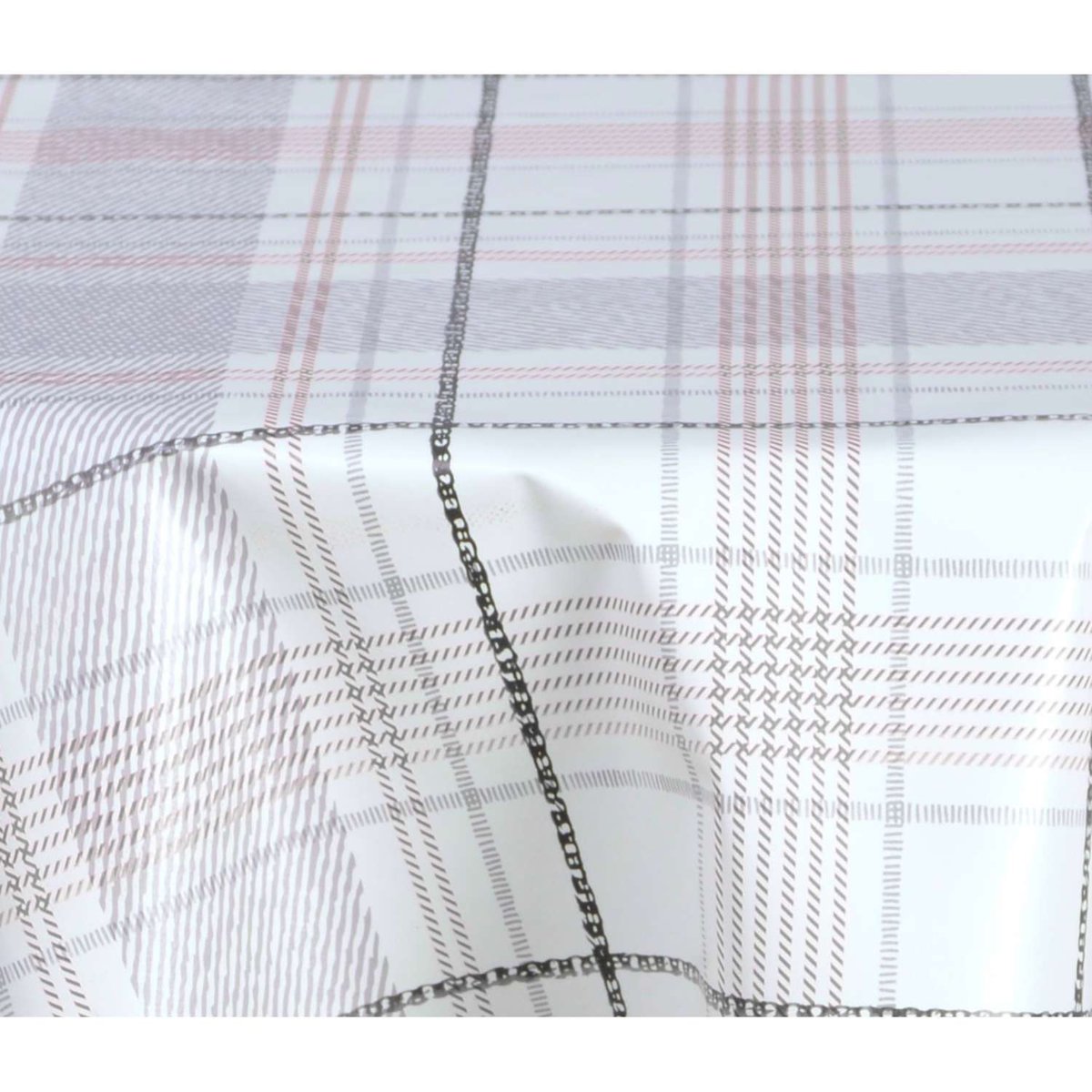 Nappe en toile cirée ronde grand format CARREAU ecru, TOILINUX