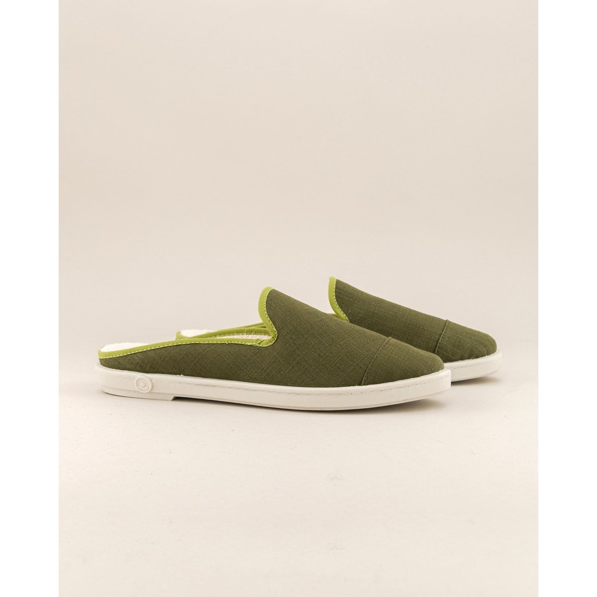 Mules d'été en lin vert kaki pistache, ANGARDE