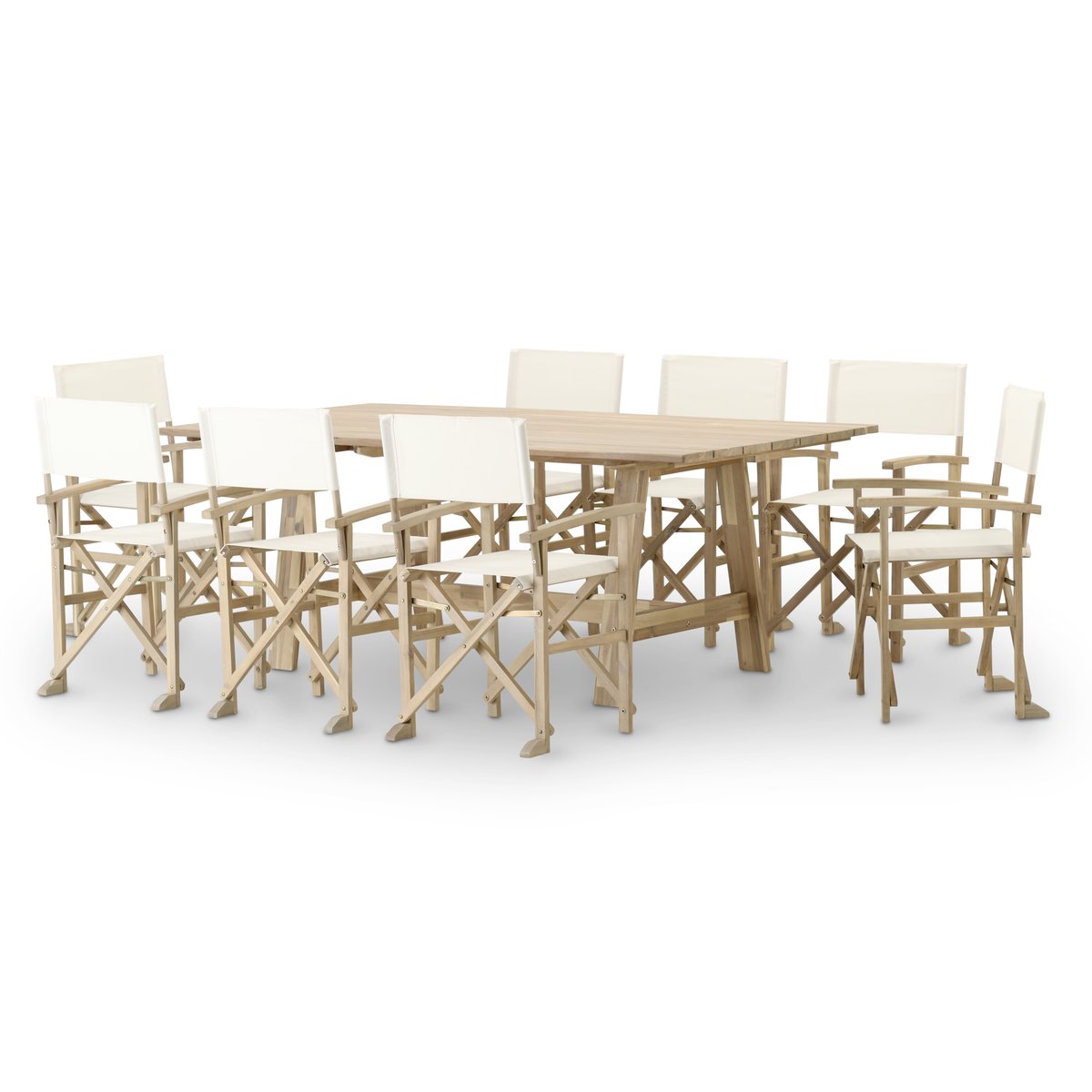 Salon de jardin, 8 chaises, JAVA LIGHT bois clair, écru, DEFORA HOME