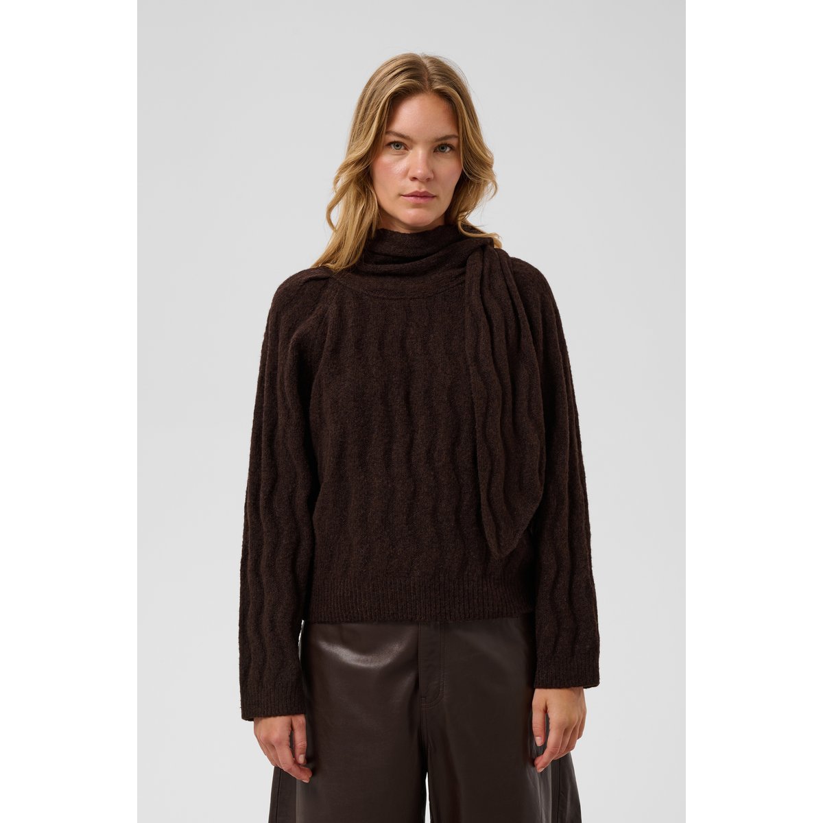 Pullover tricoté marron ganache melange, SOAKED IN LUXURY