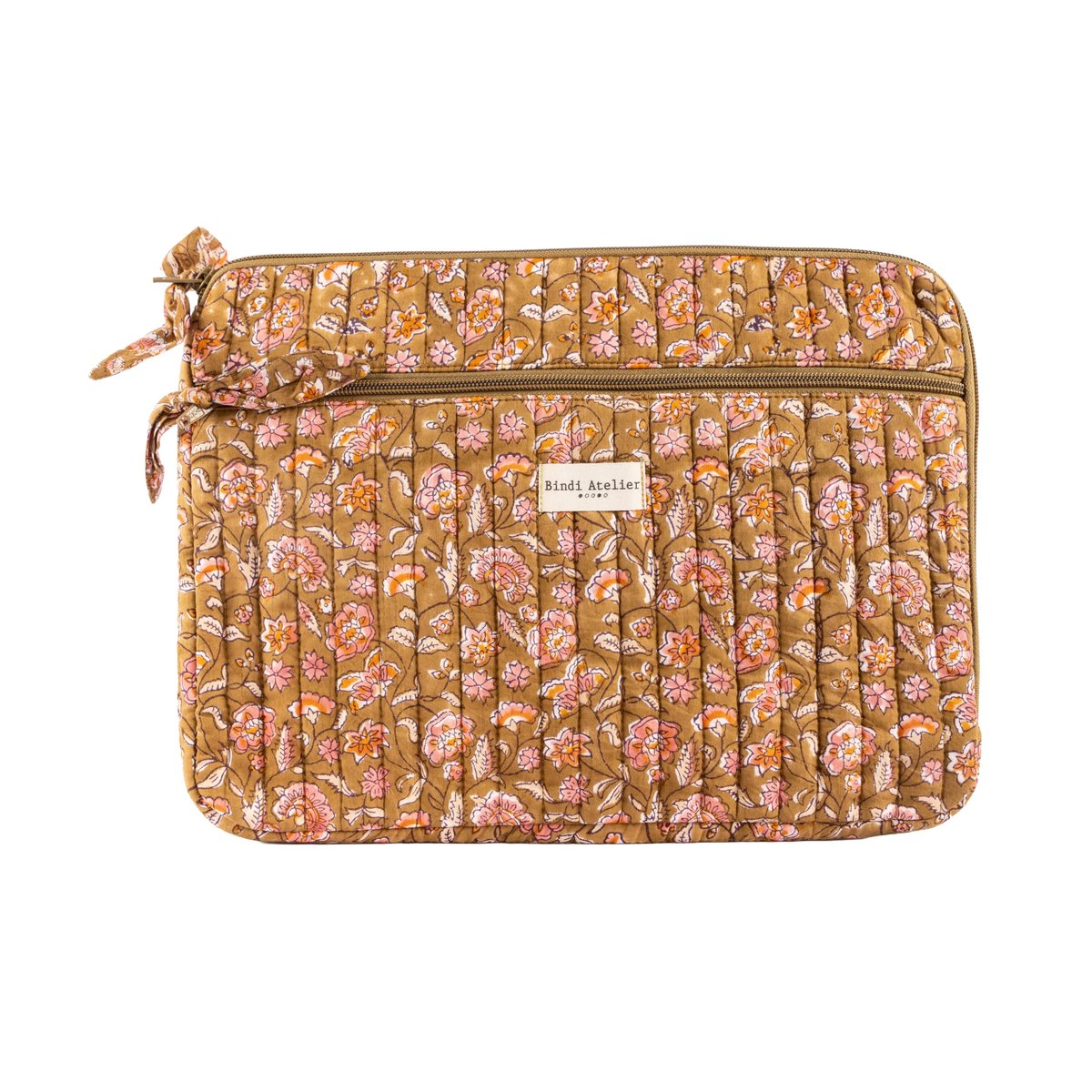 Pochette d'ordinateur en coton matelassé 15 pouces vert khaki, BINDI ATELIER