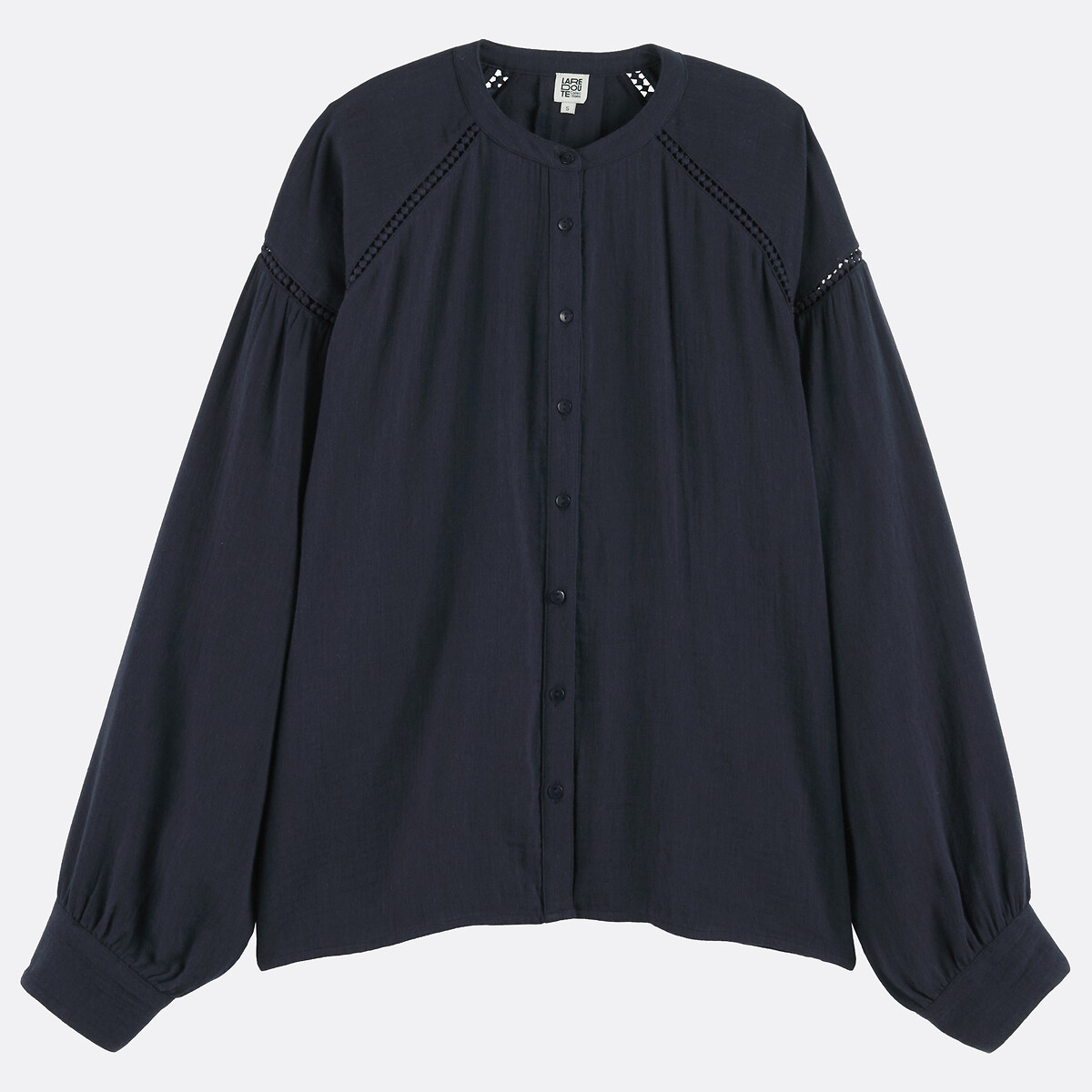 Blouse col rond manches longues avec détails ajourés bleu marine, LA REDOUTE COLLECTIONS