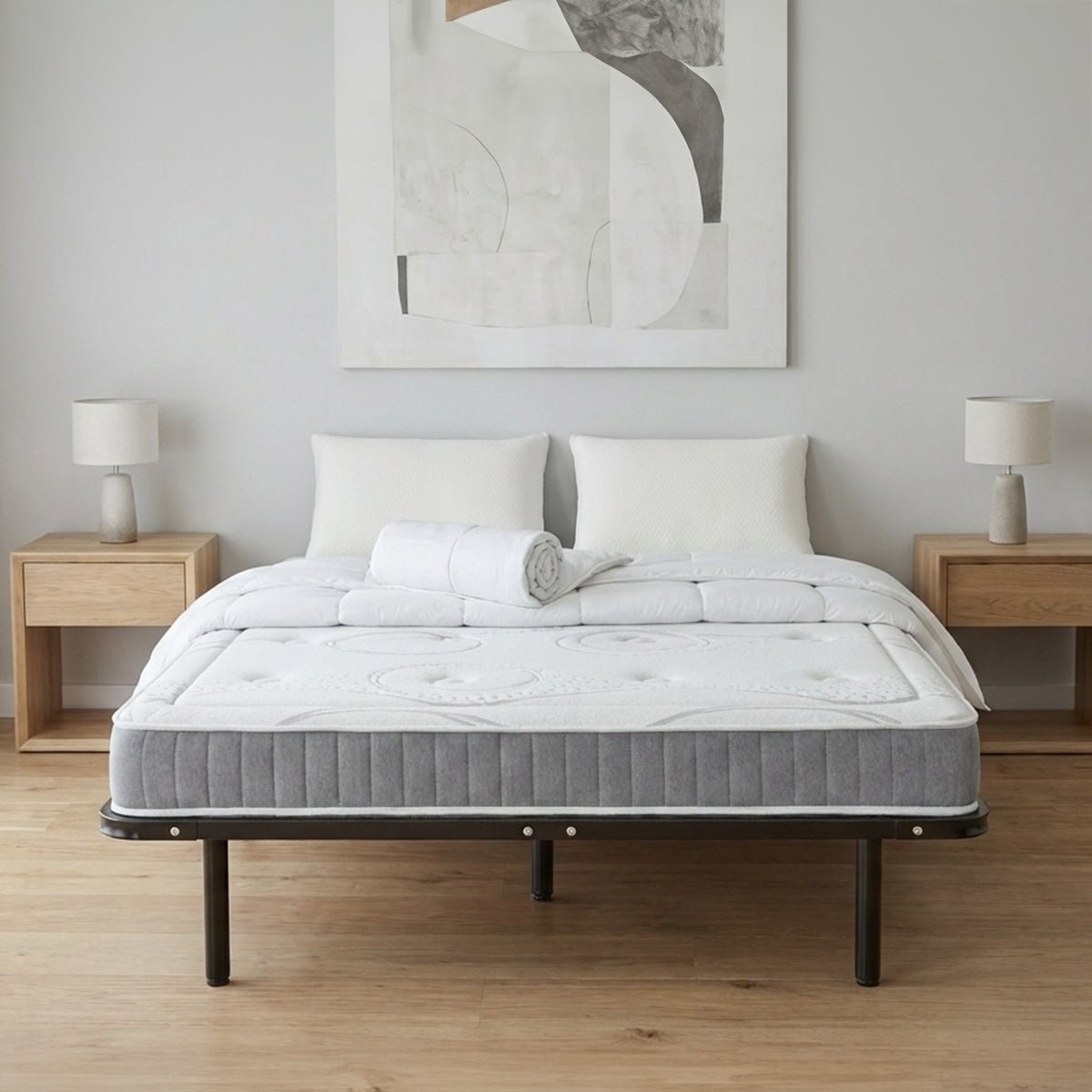 Prêt-à-dormir INTUITION avec Cadre à lattes, Couette, Oreillers et Protège-matelas blanc, OLYMPE LITERIE