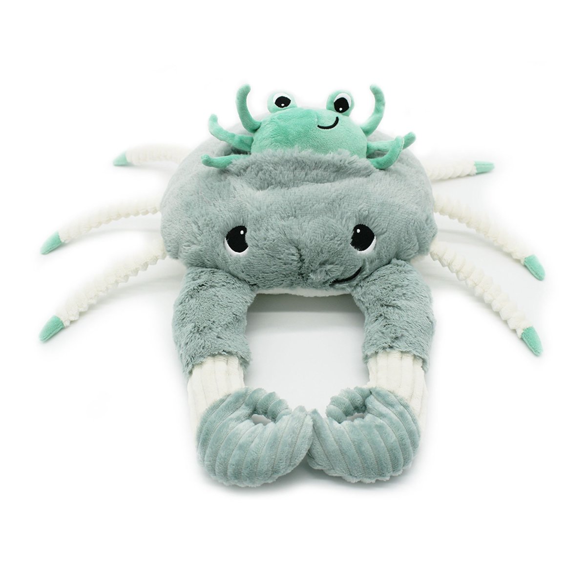 Peluche Cassecou le crabe et son bébé vert d'eau, blanc, noir, LES DEGLINGOS