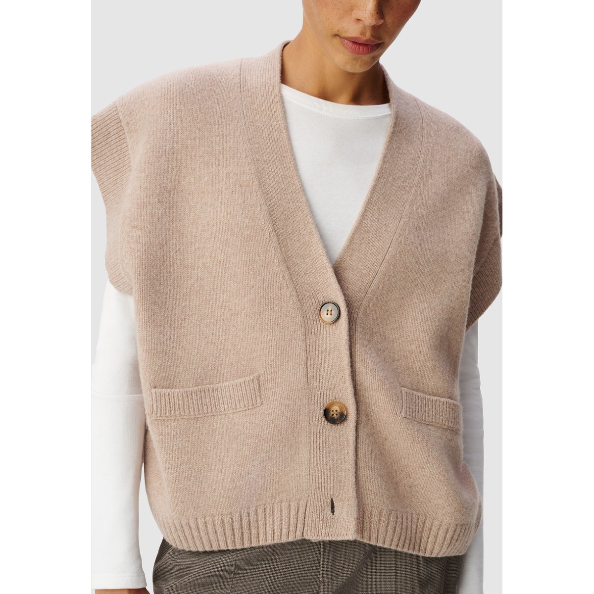 Cardigan sans manches tricot 100% laine beige, IKKS