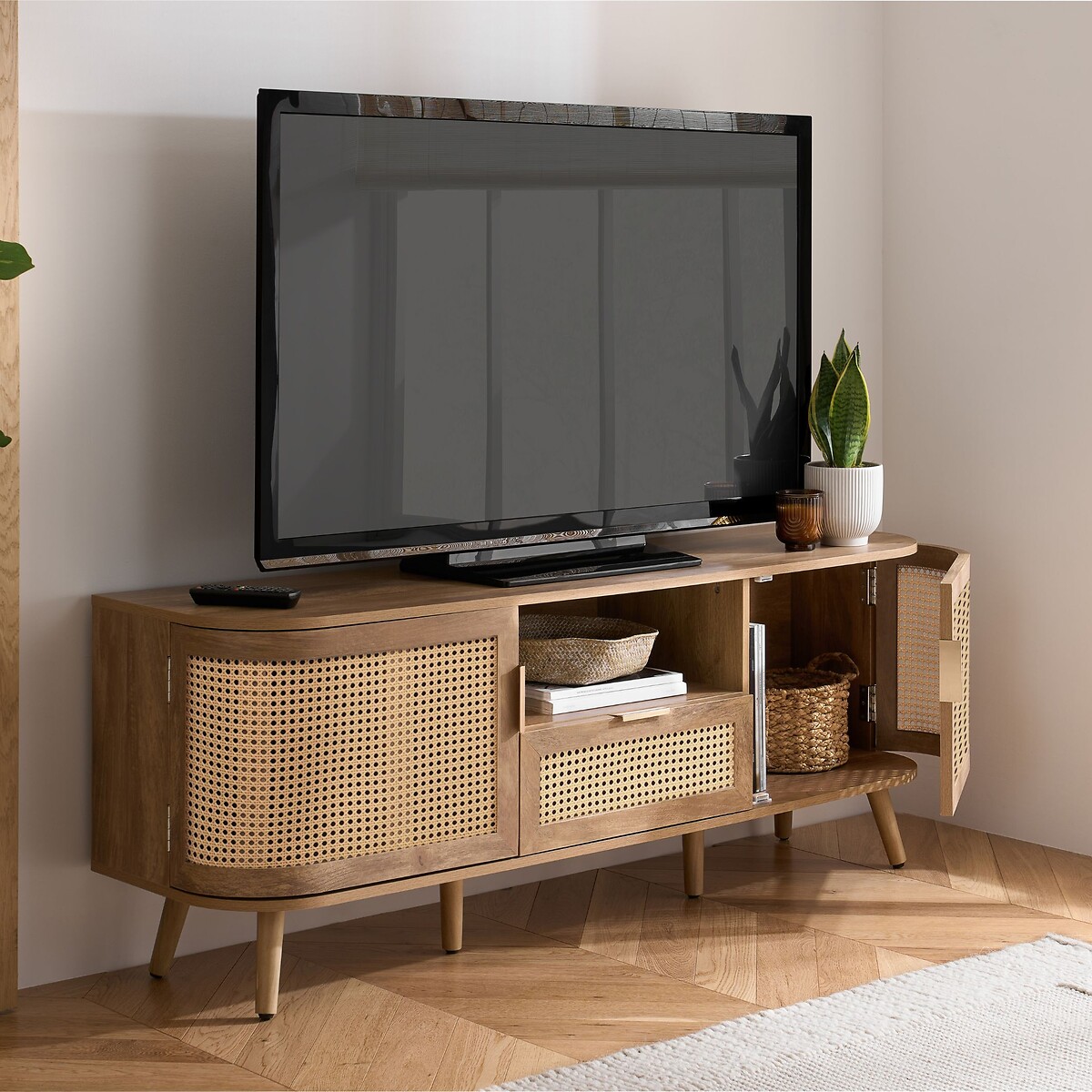 Naya Rattan 2 Door 1 Drawer TV Unit natural oak, SO'HOME