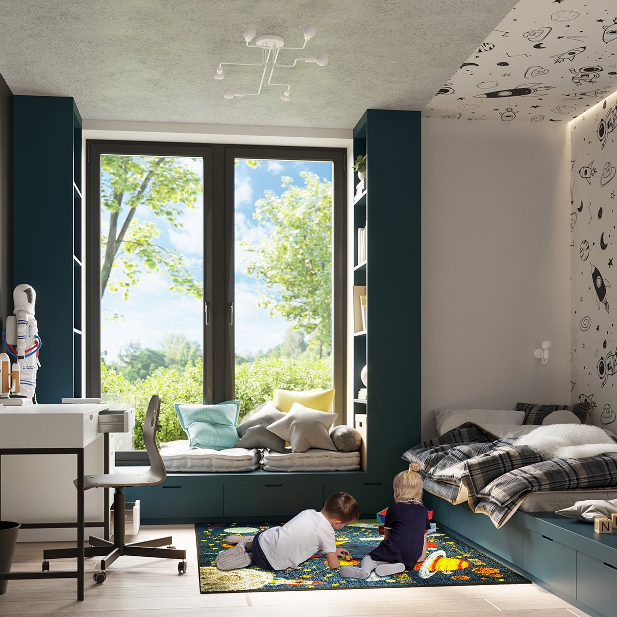 Lustre Acier Blanc E27 6 Vector blanc, EDEN