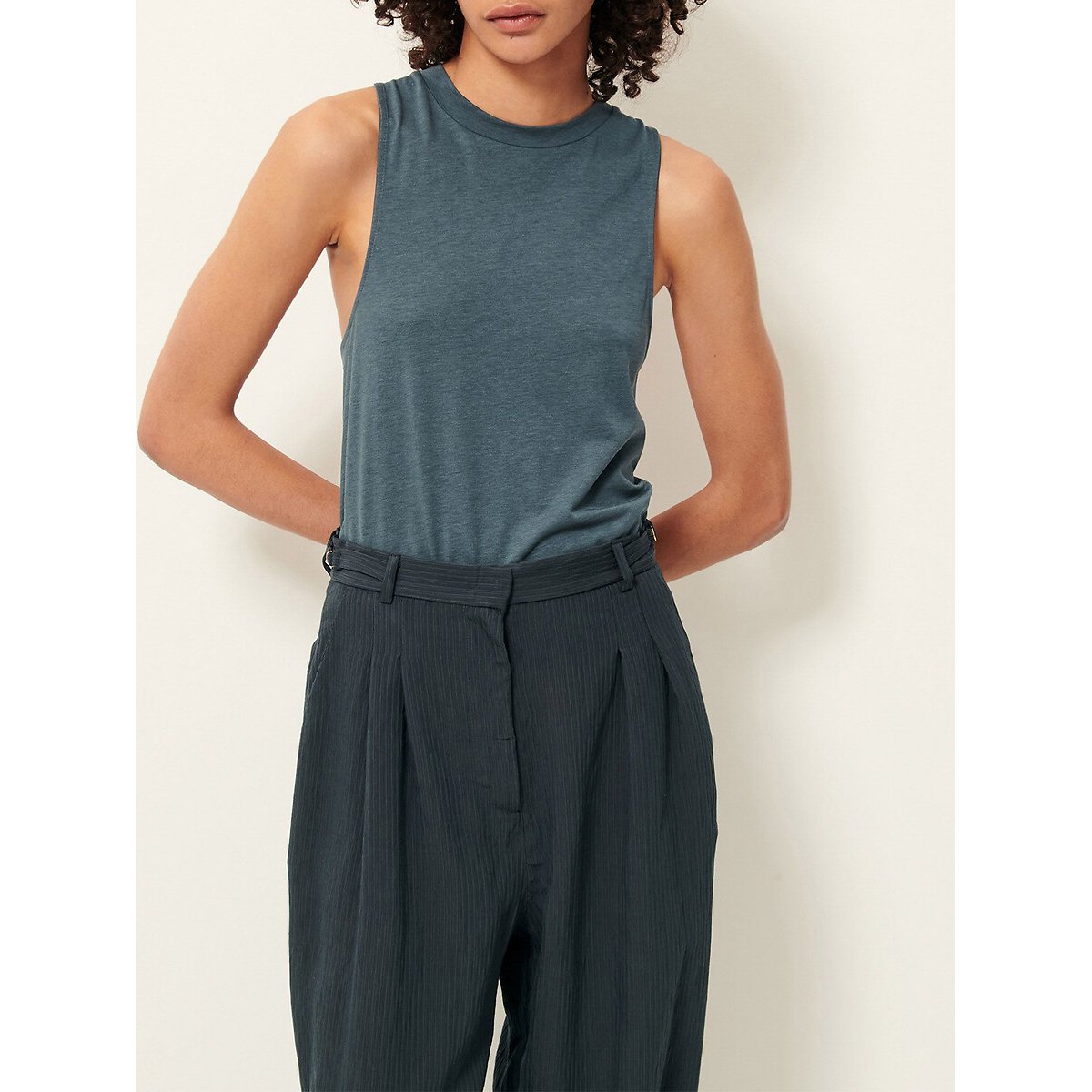 Emisun Striped Jacquard Wide Leg Trousers dark green, SESSUN