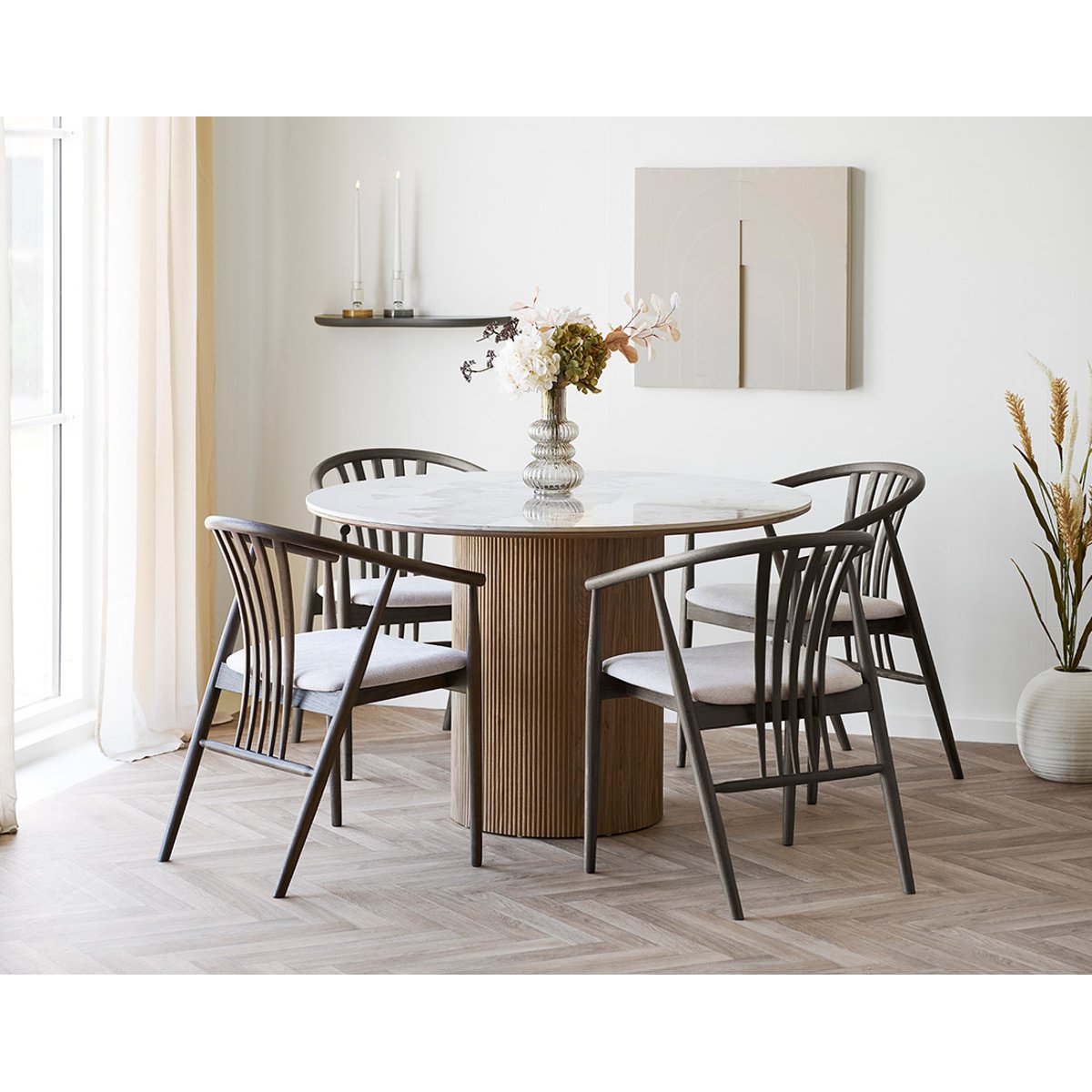 Table à manger plateau effet marbre, LYSA bois / blanc, BEST MOBILIER