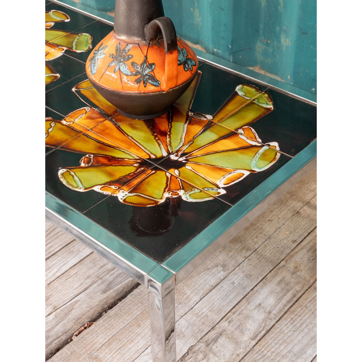 Table basse chromée et en céramique Donna N°1077 - Bon état argenté, DEBONGOUT