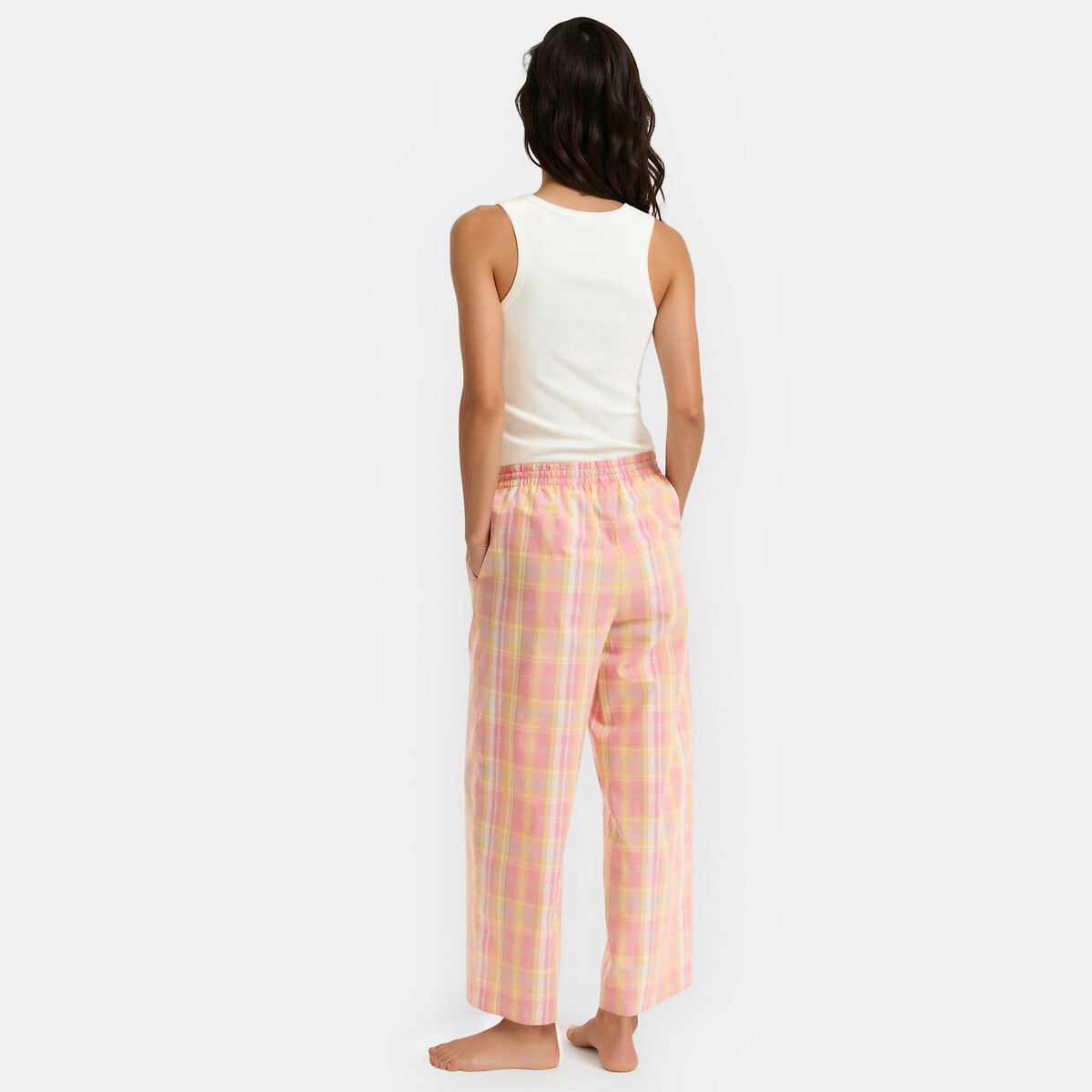 Pyjama Set with Ribbed Vest and Checked Bottoms madras, LA REDOUTE COLLECTIONS