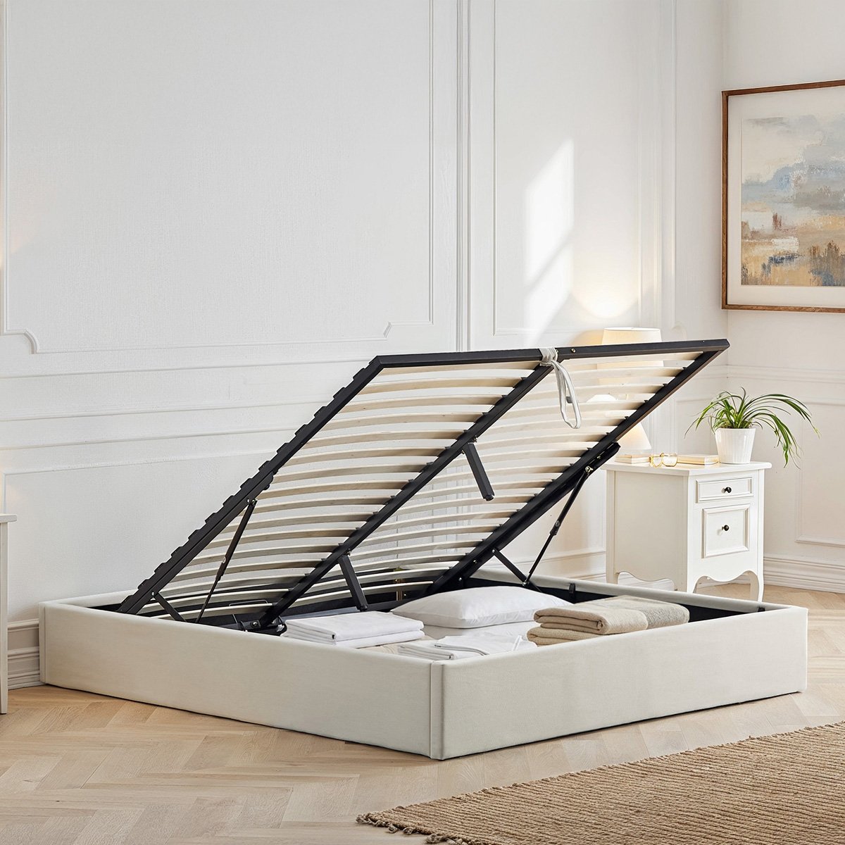 Sommier Coffre Tissu Beige ATLAS beige, OLYMPE LITERIE