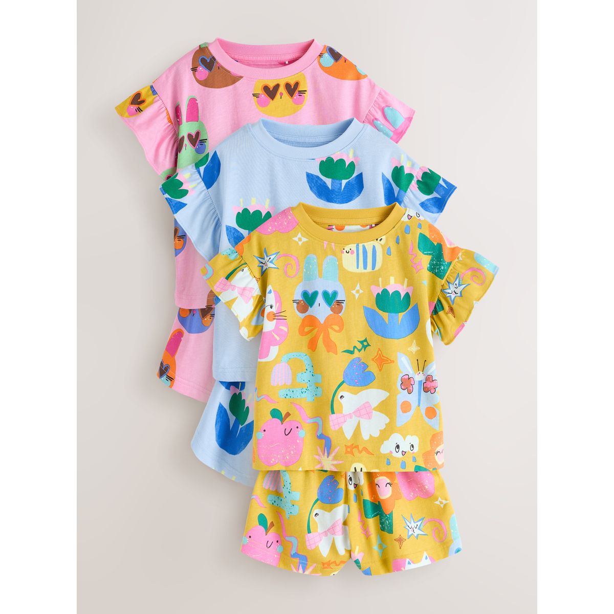 Pyjama short, lot de 3 chat rose et bleu à motif floral, NEXT