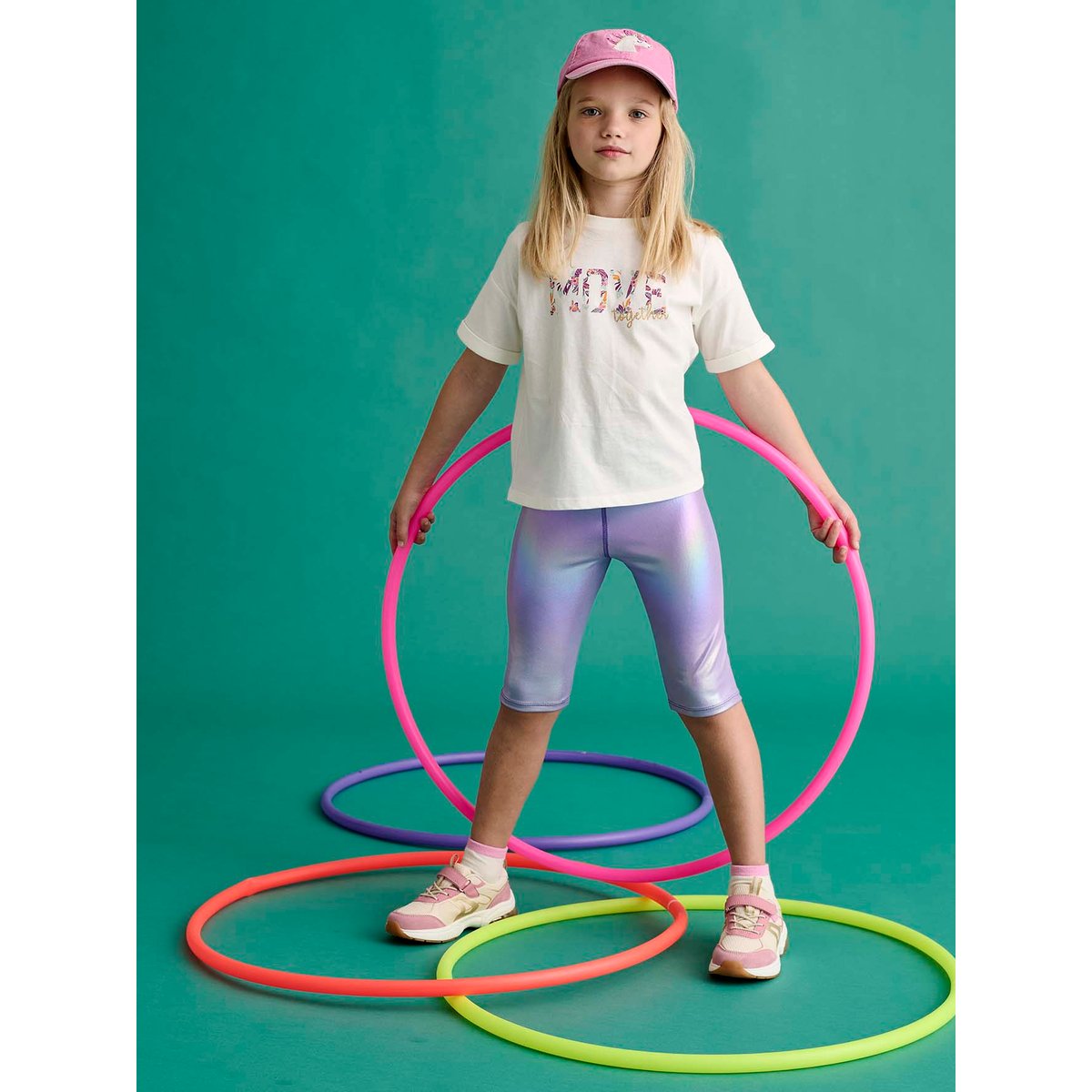 Ensemble sport tee-shirt + cycliste irisé lilas, VERTBAUDET