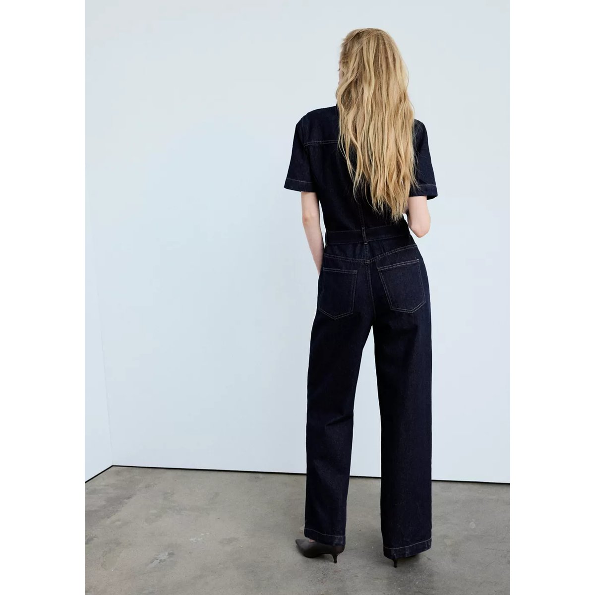 Combinaison jean ceinture bleu, MANGO