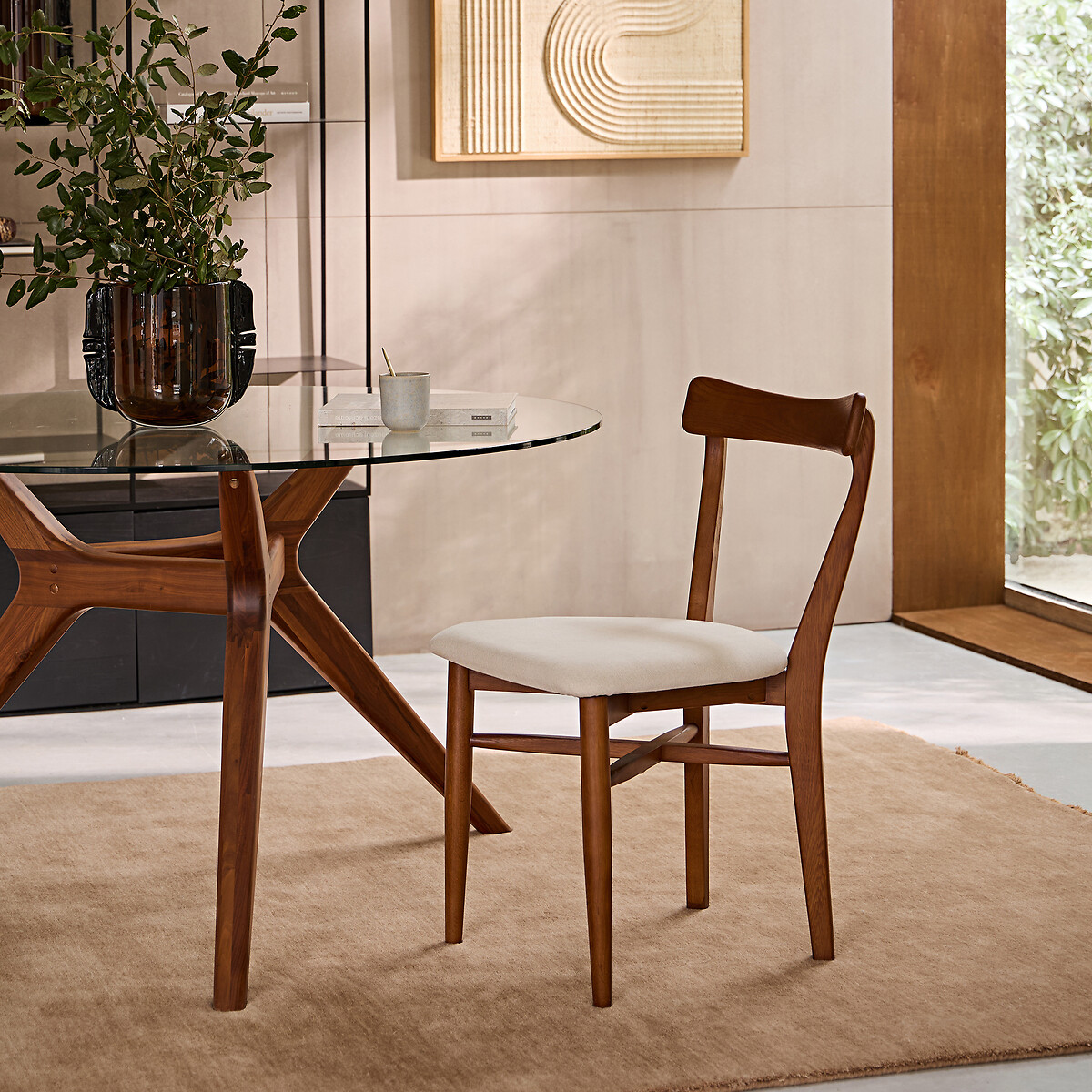 Lot de 2 chaises en chêne et tissu coton lin, Bree beige chiné, AM.PM