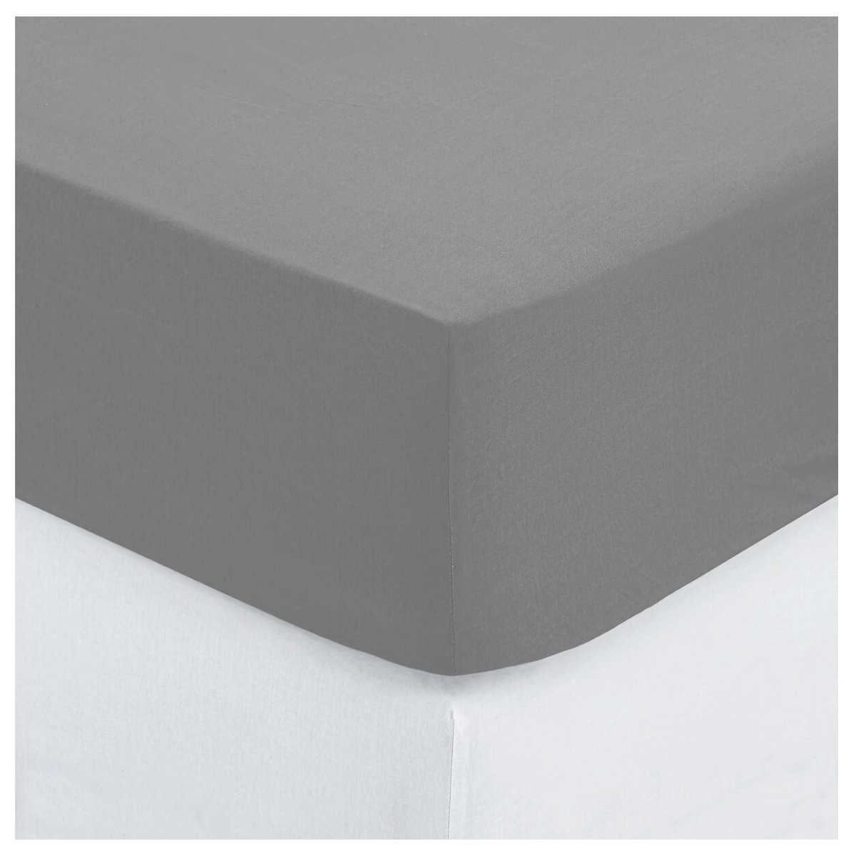 Drap housse percale de coton uni 140 x 190 cm Harmonie mordore gris, EDEN