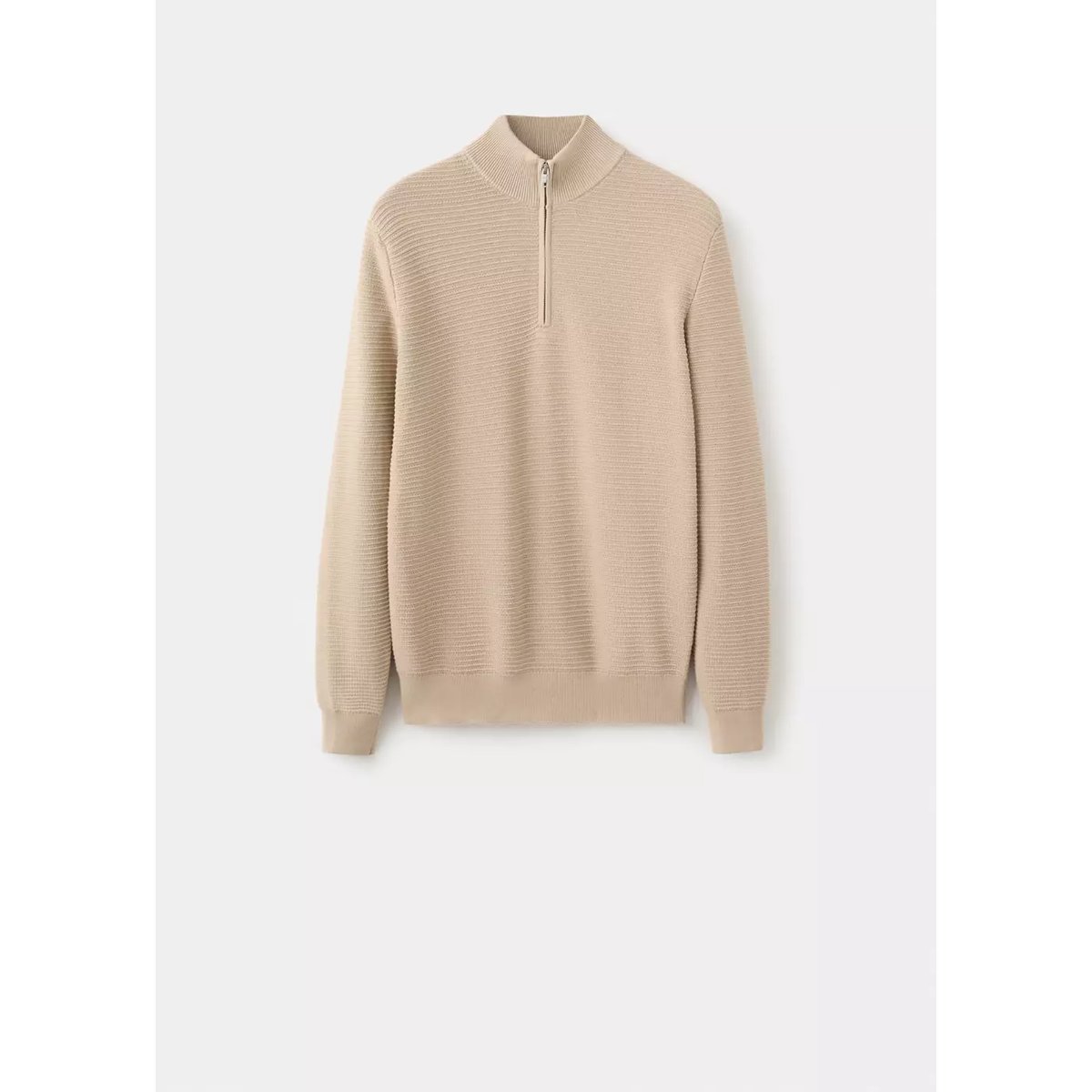Pull-over coton col zippé beige, MANGO MAN