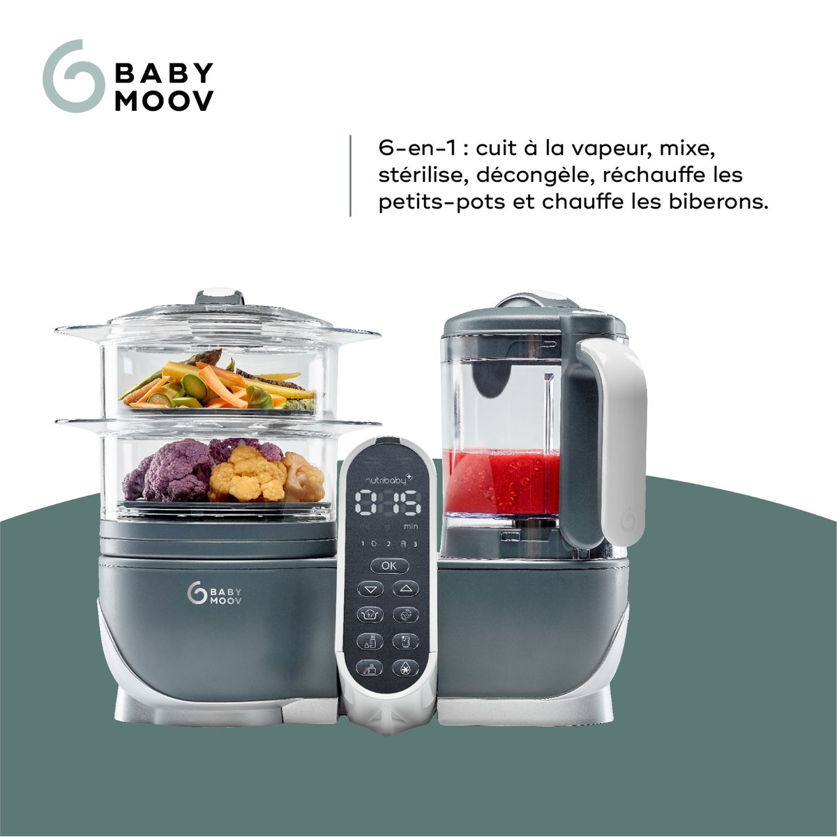 Robot cuiseur multifonction Nutribaby plus gris, BABYMOOV