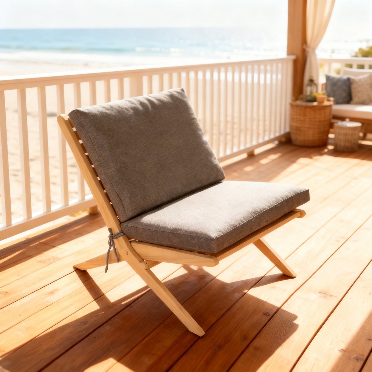Fauteuil pliant acacia FARO coussin beige, FARO gris, bois, HAPPY GARDEN