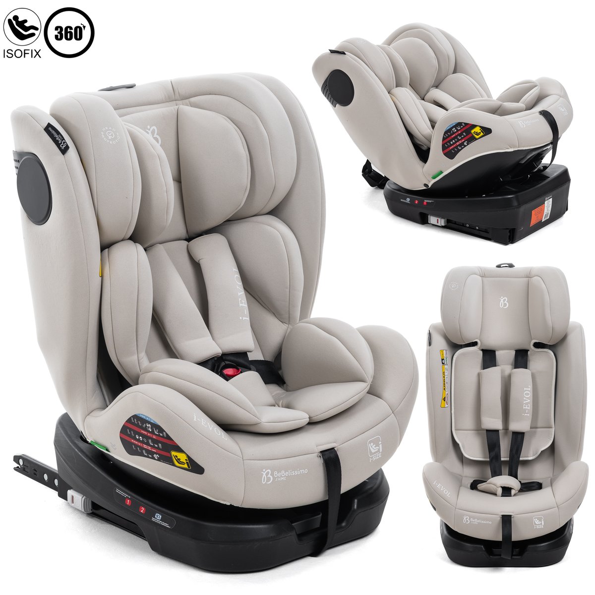 Siège auto Isofix - pivontant 360 ° - 40-150 cm - 0-36kg- i- Evol - beige couleur unique, BEBELISSIMO J'AIME