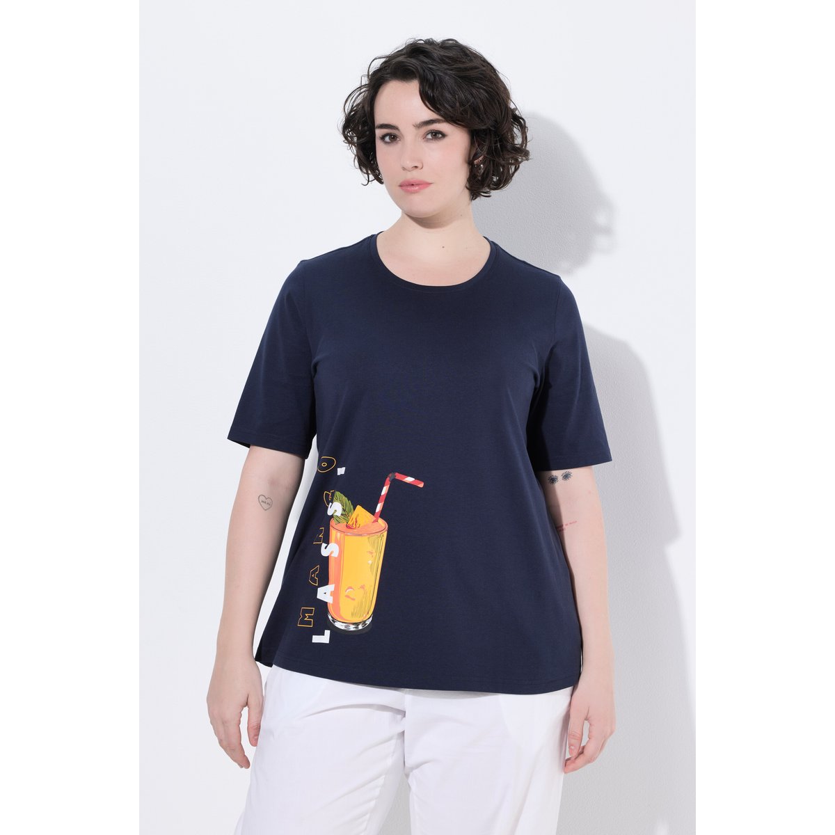 T-shirt motif smoothie, coupe Classic Fit marine, ULLA POPKEN