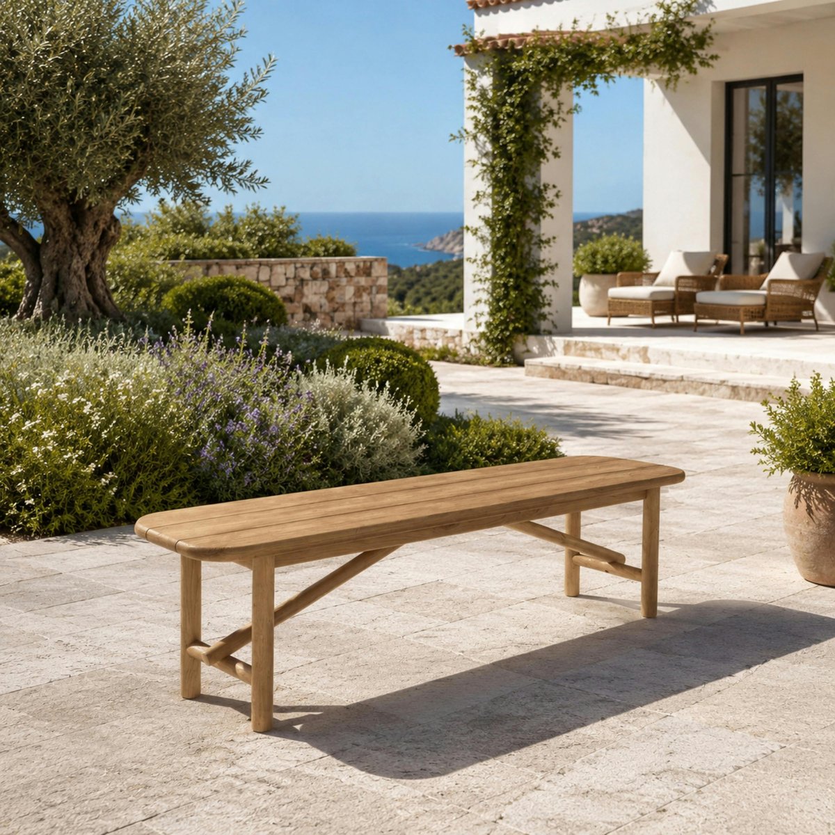 Banc de jardin 180 cm en teck recyclé ORIA bois naturel, PIER IMPORT