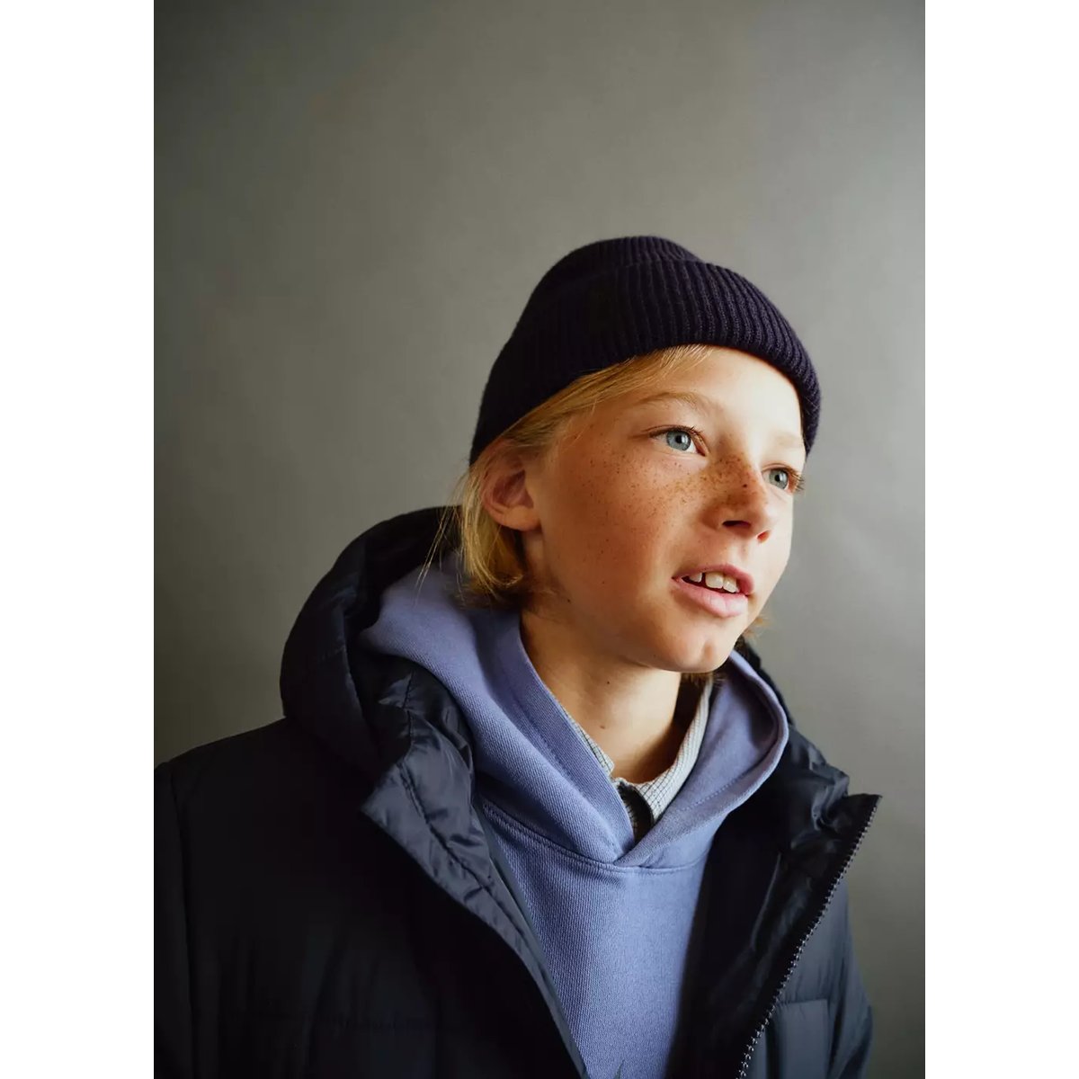 Anorak matelassé à capuche bleu marine, MANGO KIDS