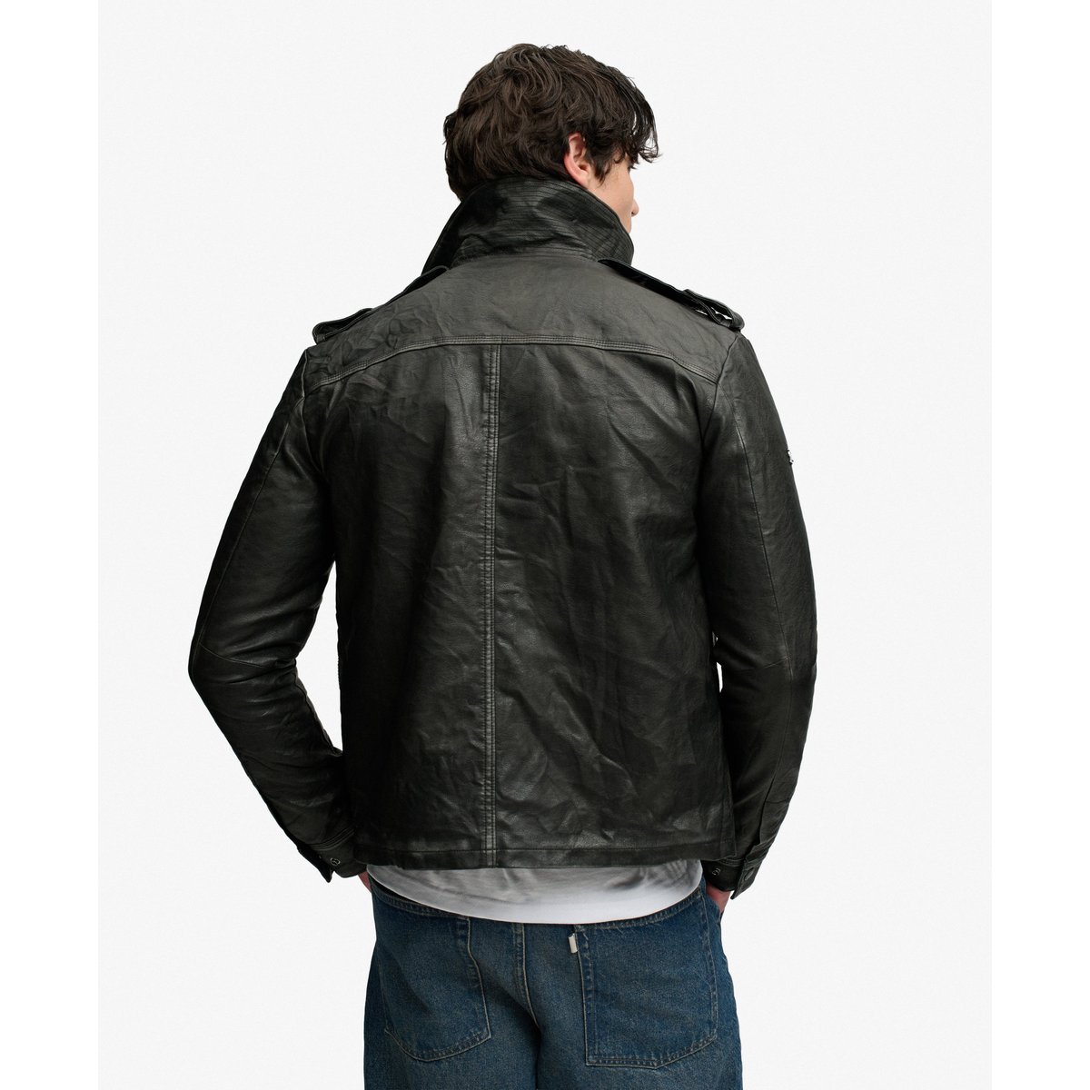 Veste Brad Faux Cuir Militaire Coupe Décontractée noir, SUPERDRY