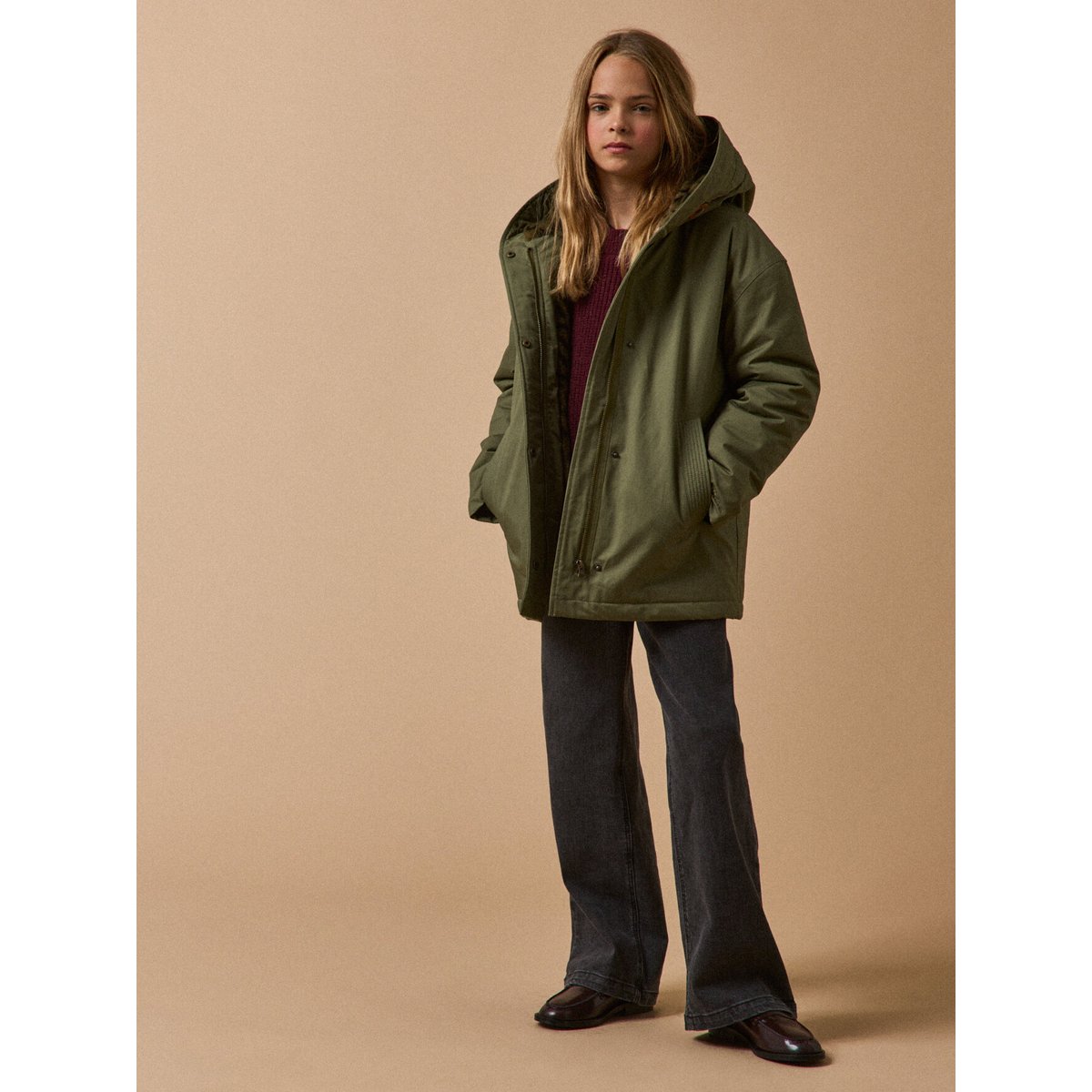 Parka courte doublée léopard - Junior vert olive, CYRILLUS