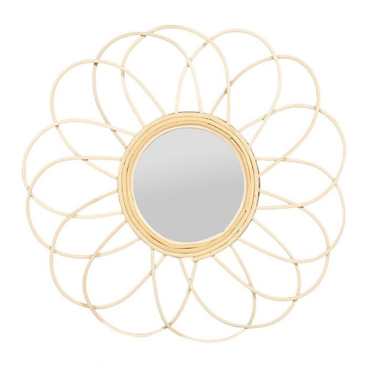Miroir marguerite rotin D38.5 beige, DECORATIE