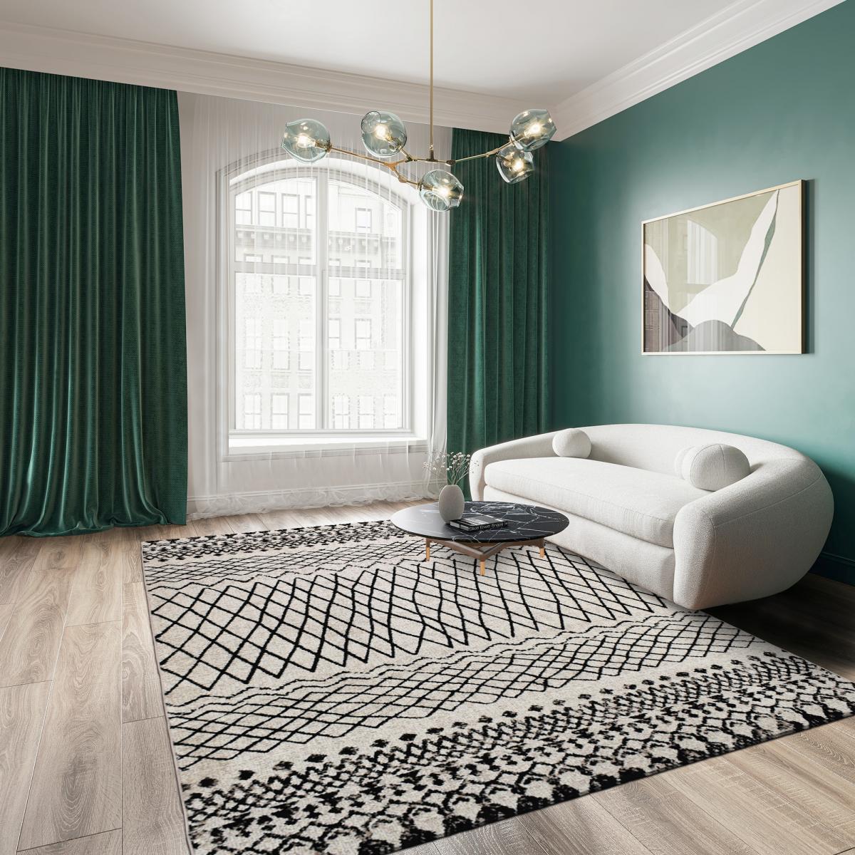 Tapis berbère tissé motifs tribaux LYN8 MABAL beige, noir, UN AMOUR DE TAPIS
