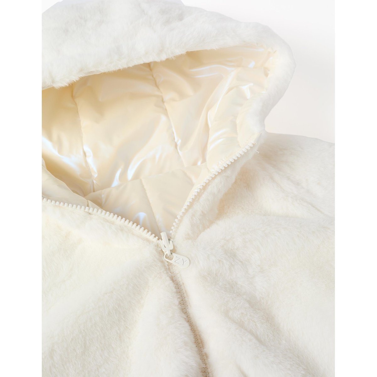 Doudoune réversible avec capuche et doublure en peluche douce synthétique beige, ZIPPY