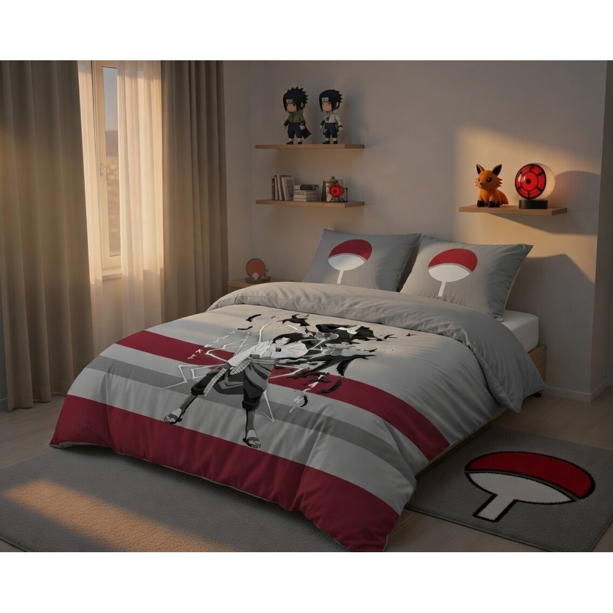 Parure de lit coton Naruto Shippuden, SASUKE ET ITACHI gris, NARUTO