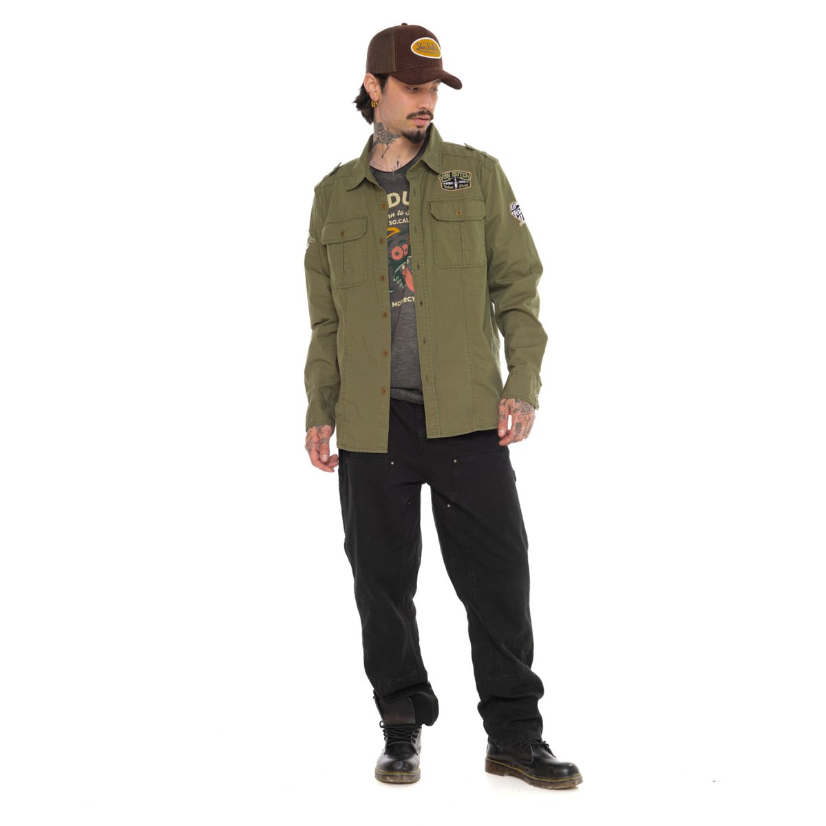 Chemise coton STOP kaki, VON DUTCH