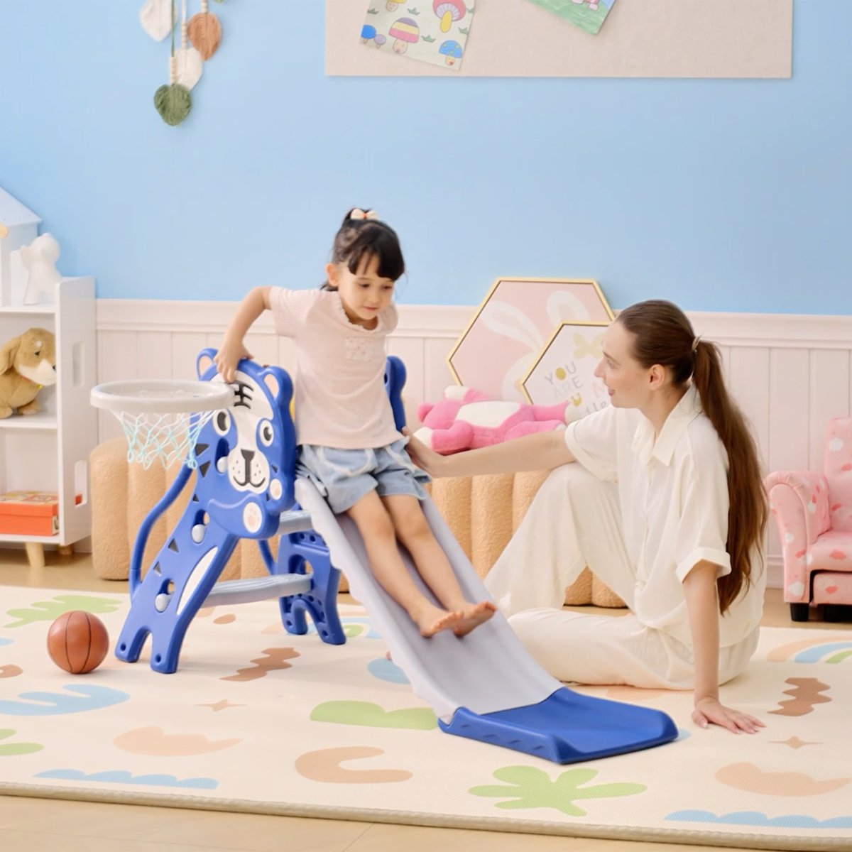 Toboggan pour enfants PE Bleu bleu, AIYAPLAY
