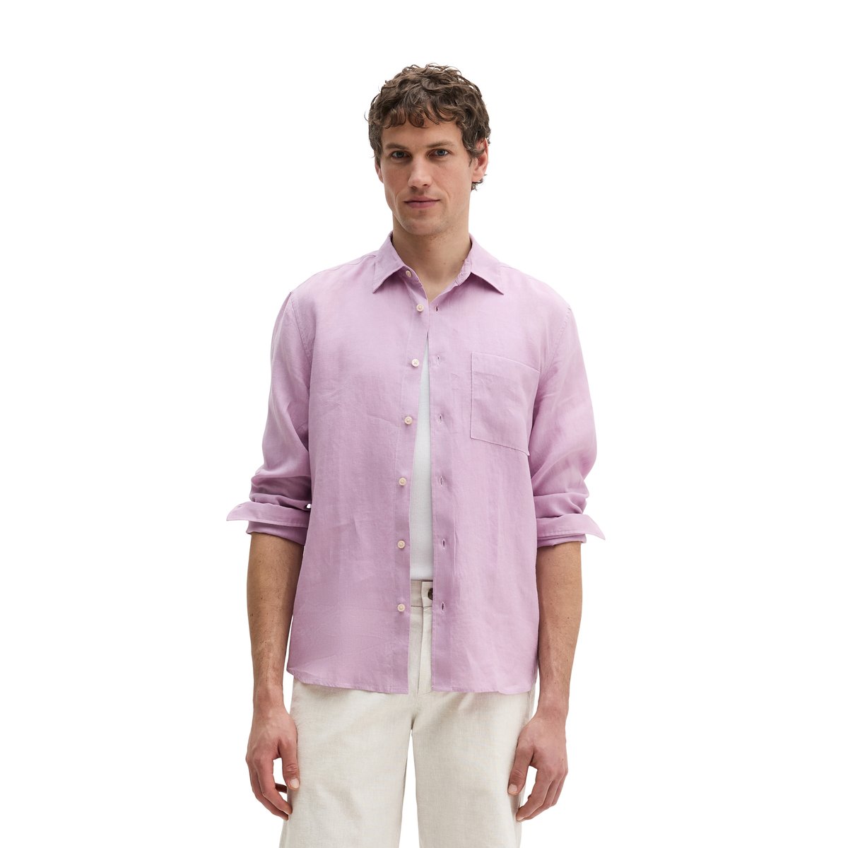 Chemise à col Kent regular en pur lin violett, MARC O'POLO