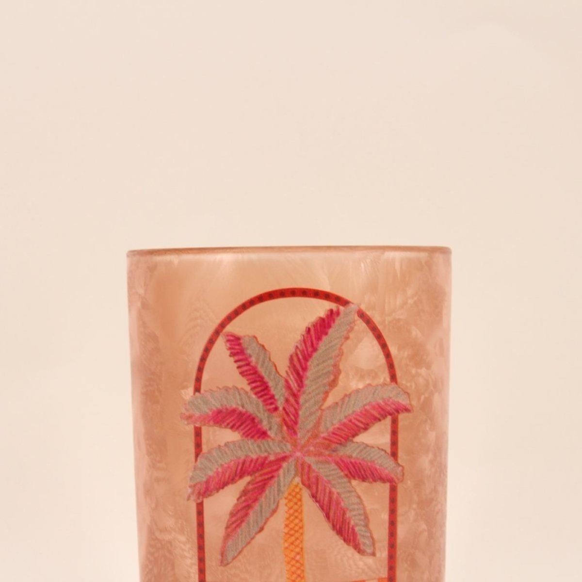 Photophore palmier en verre , 18cm baige, KERSTEN