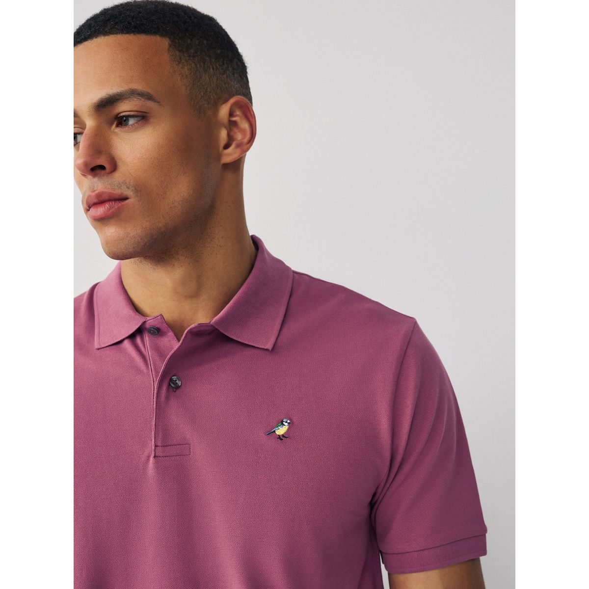 Polo en piqué à manches courtes broderie rose prune, NEXT