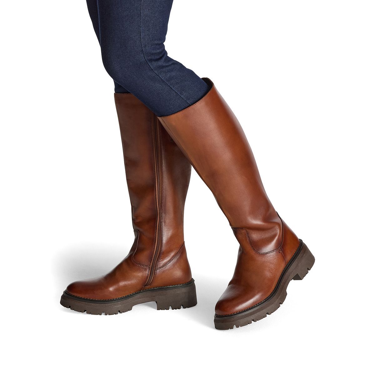 Bottes en cuir marron cognac, MARCO TOZZI