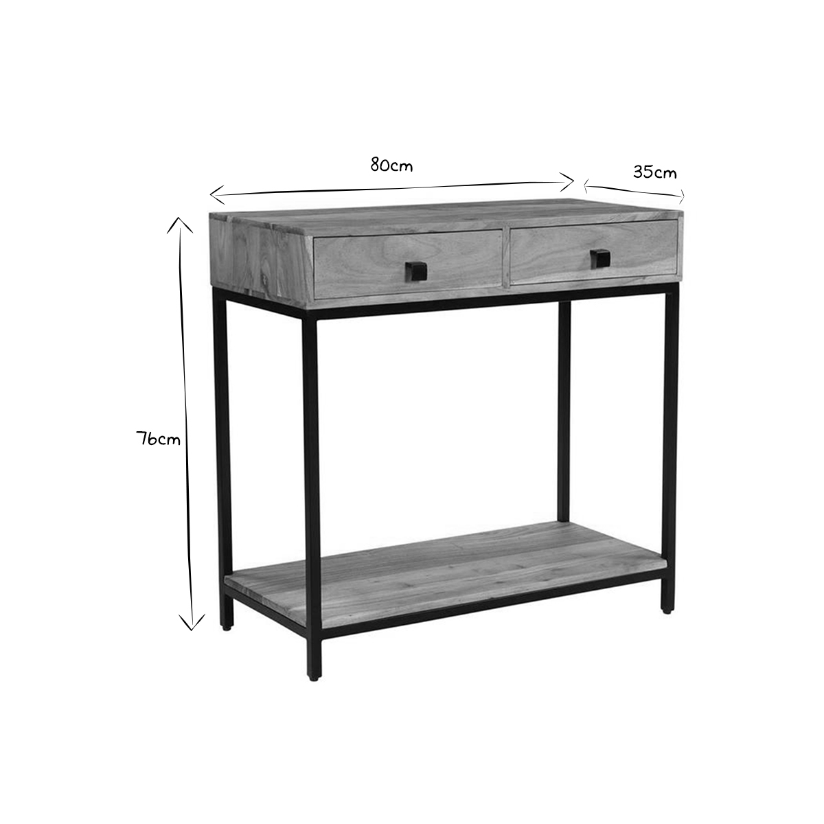 Console avec rangements 2 tiroirs en bois massif et métal noir L80 cm AXELLE bois clair / noir, MILIBOO