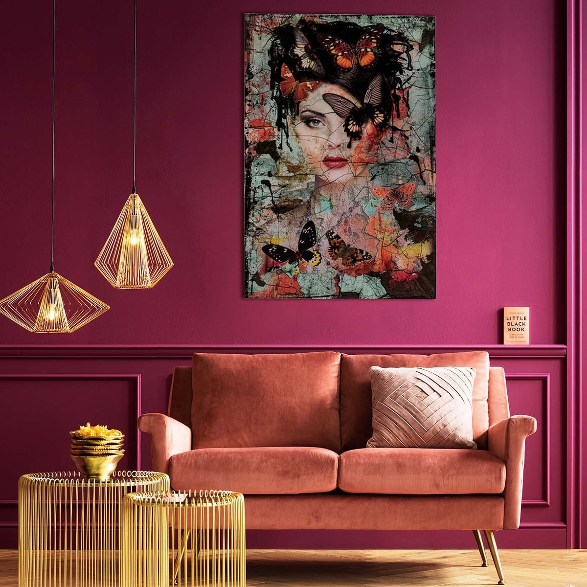 Tableau en verre femme papillons effet brisé multicolore, KARE DESIGN