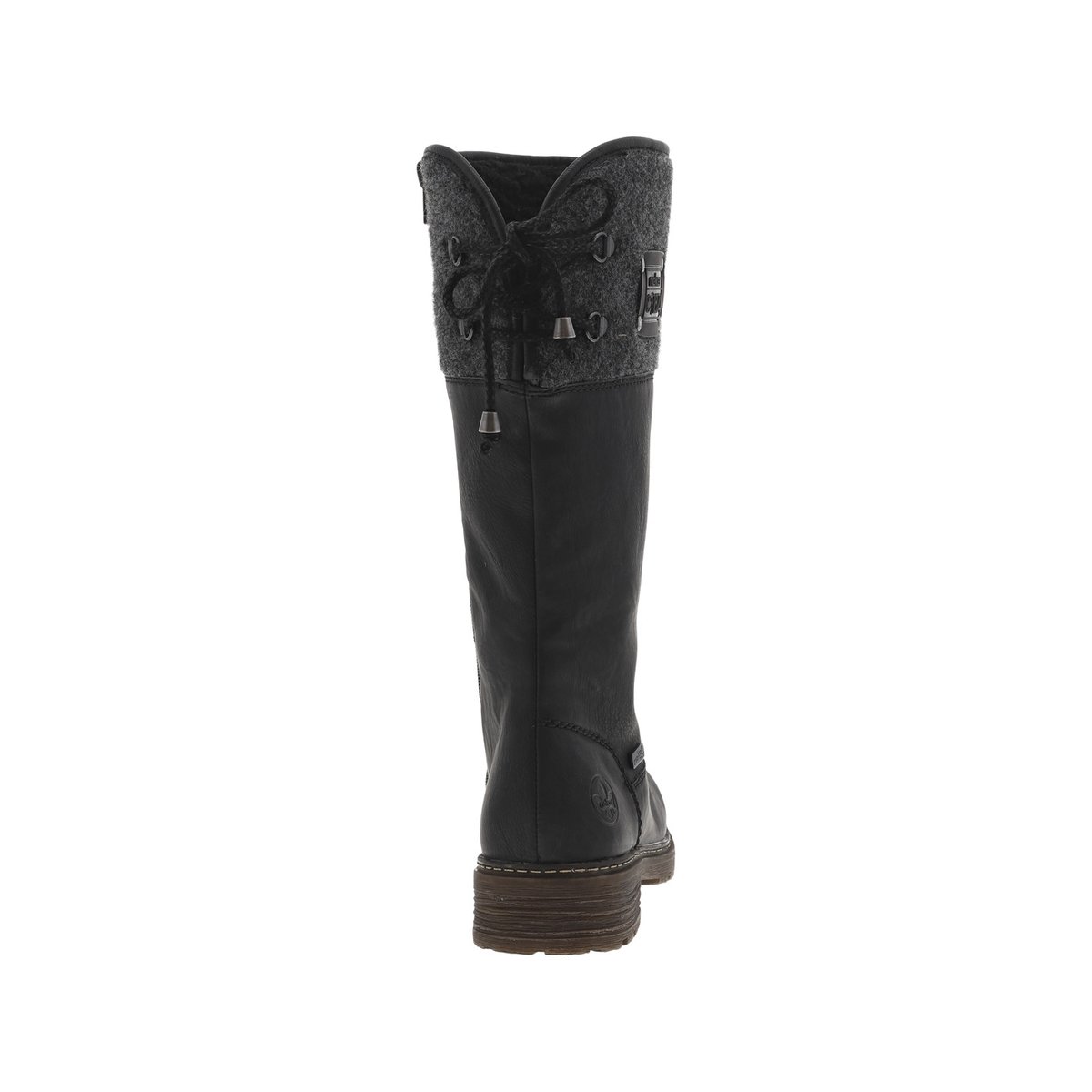 Bottes noires plates et à zip avec lacets arrière, fronces et col en feutre gris noires, RIEKER